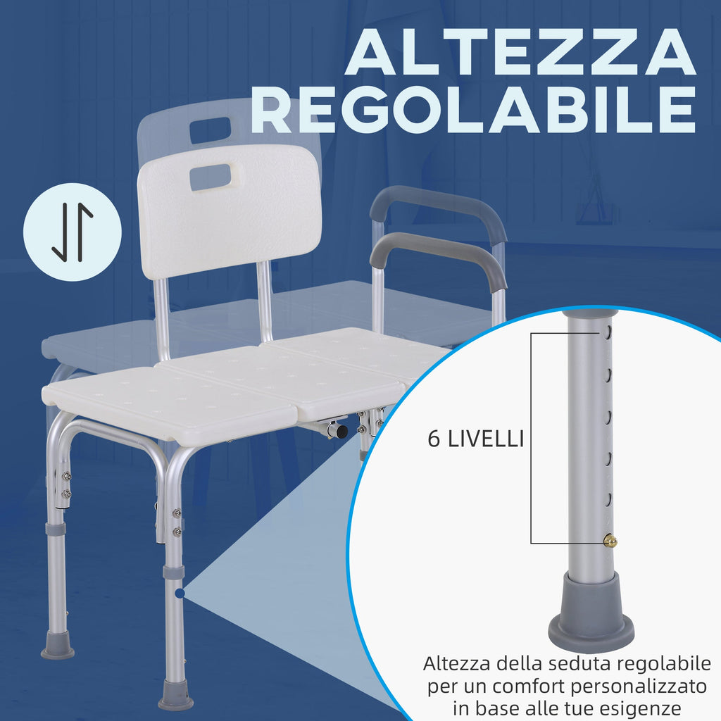 Easycomfort Sedia da Doccia with Altezza Regolabile su 6 Livelli, Piedini e Bracciolo Antiscivolo, Ampia Seduta (68.5x40.5cm)