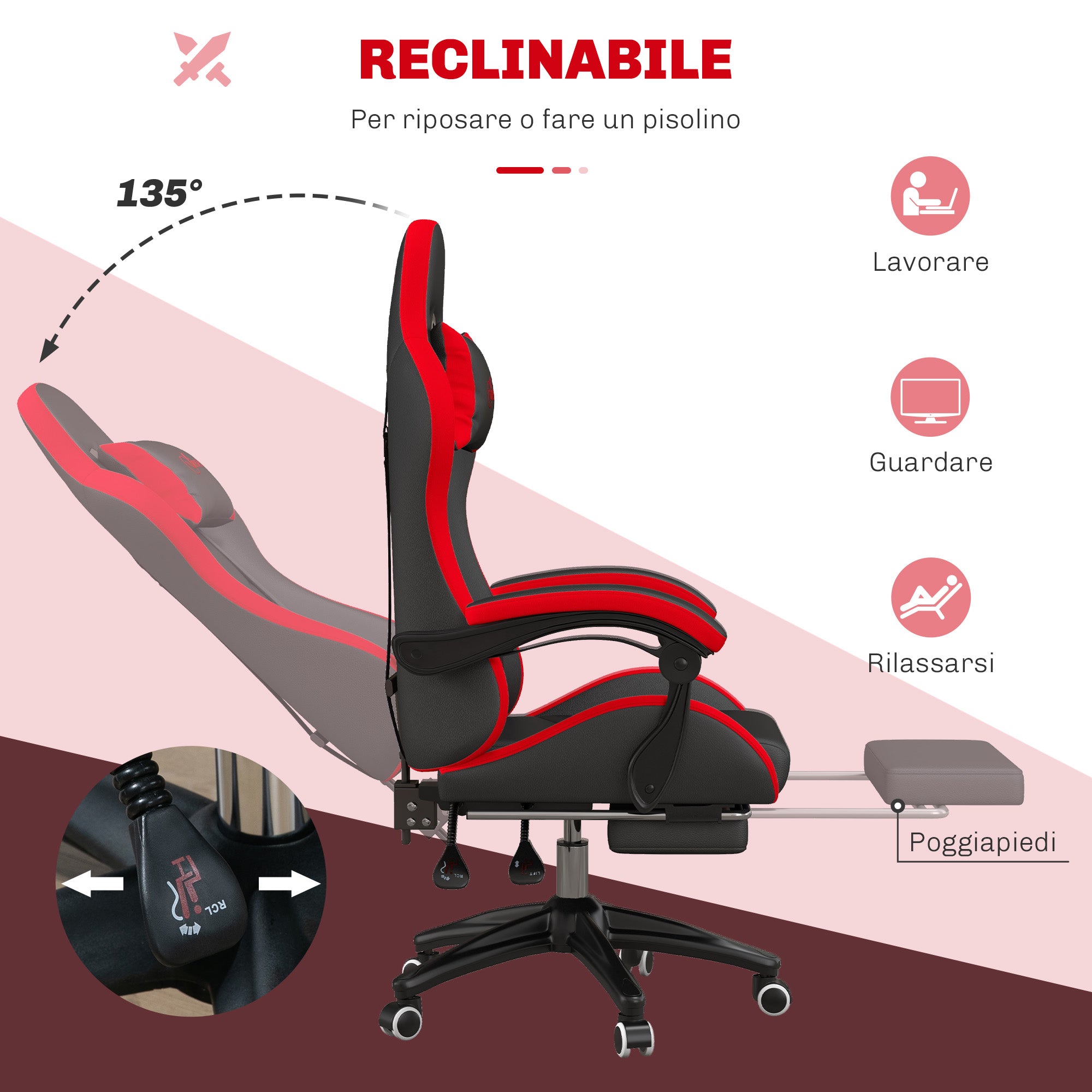 EasyComfort gamingstoel, verstelbaar, 65x65x121-129 cm