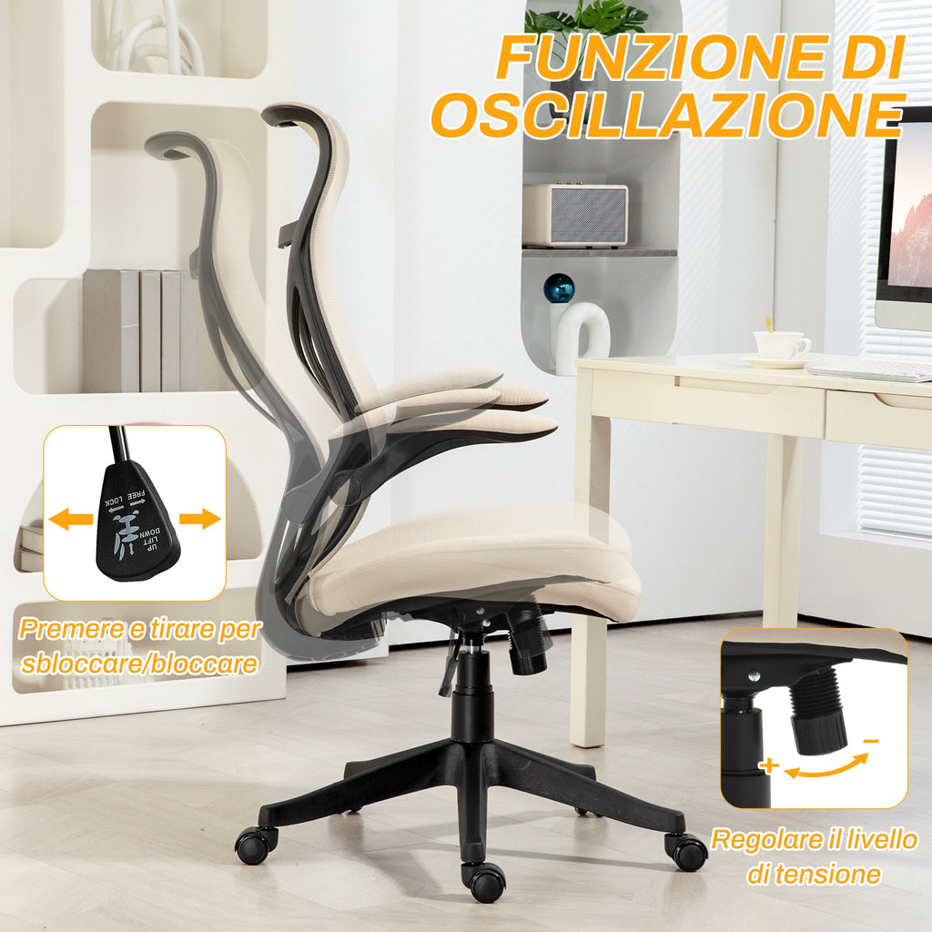 EasyComfort Bureaustoel met Inklapbare Armleuningen, Verstelbare Hoogte, Beige