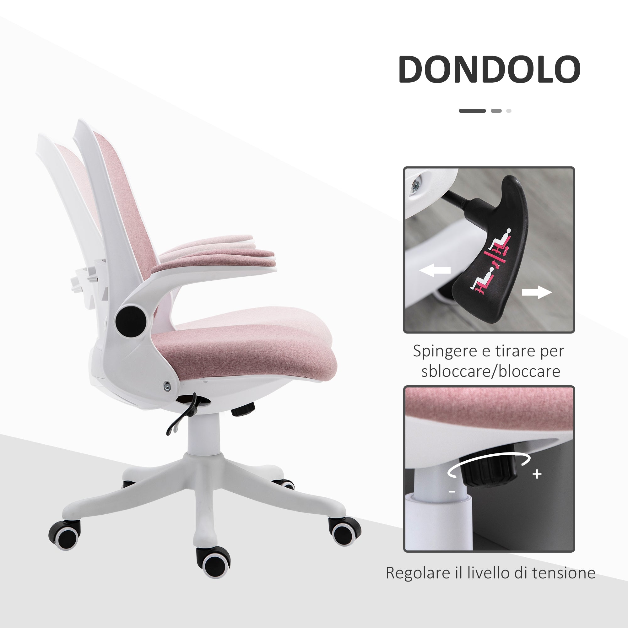 EasyComfort Sedia da Ufficio Ergonomica Bureaustoel 62.5x60x94-104 cm, roze/wit