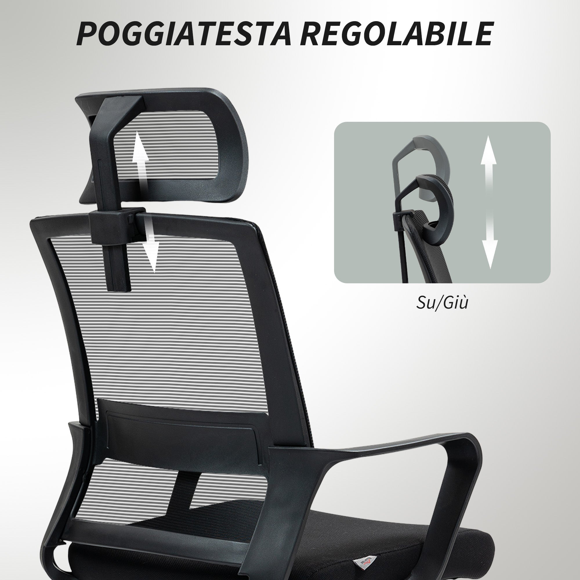 EasyComfort Sedia ergonomische bureaustoel met hoofdsteun, kantel- en wielen, zwart