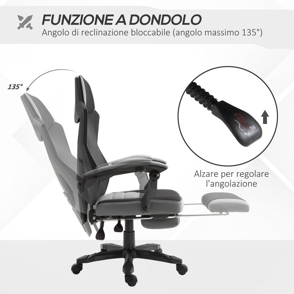 EasyComfort Sedia da Ufficio Ergonomica con Schienale Reclinabile, Poggiapiedi Retrattile, Altezza Regolabile, Grigio