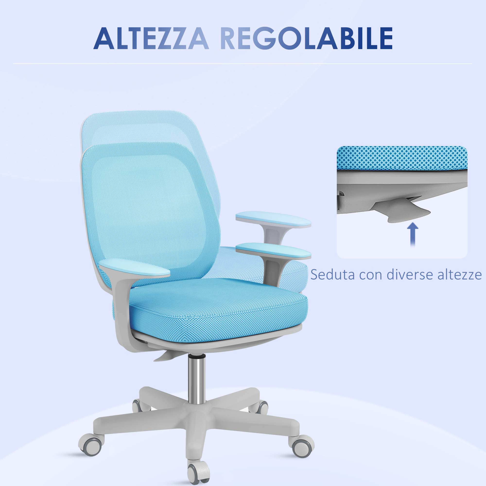 EasyComfort Bureaustoel ergonomisch, verstelbaar 82.5–94.5 cm, blauw
