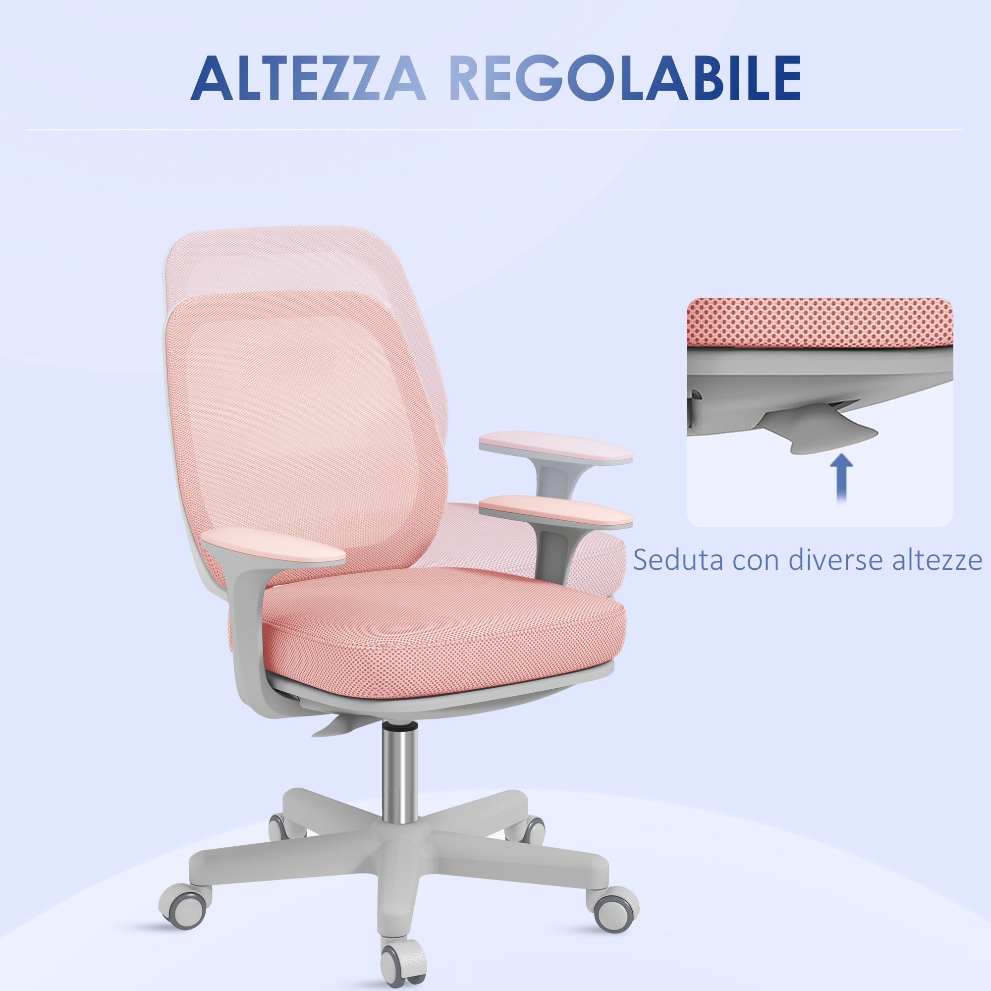 EasyComfort ergonomische bureaustoel verstelbaar, 55x48x82.5-94.5 cm, roze