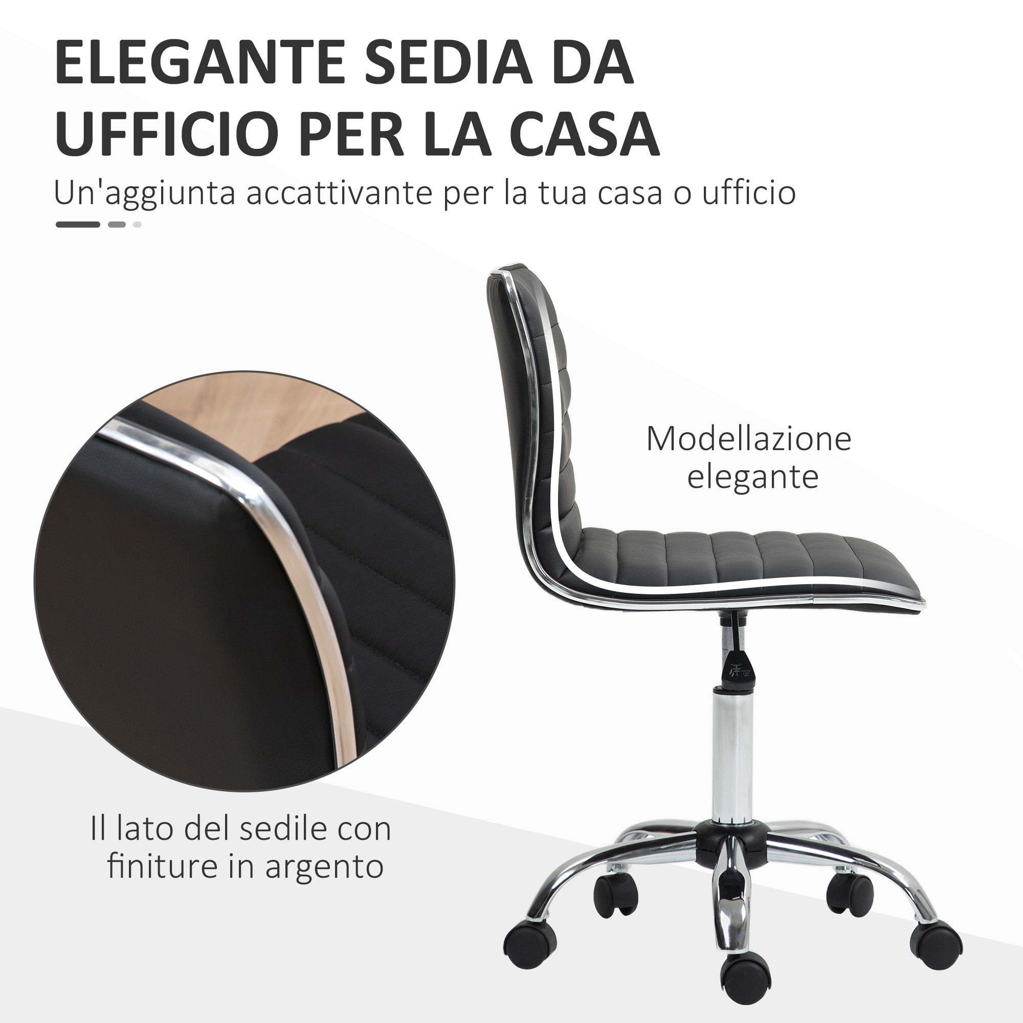 EasyComfort Ergonomische bureaustoel PU-leer, verstelbaar, 360° draaibaar, zwart