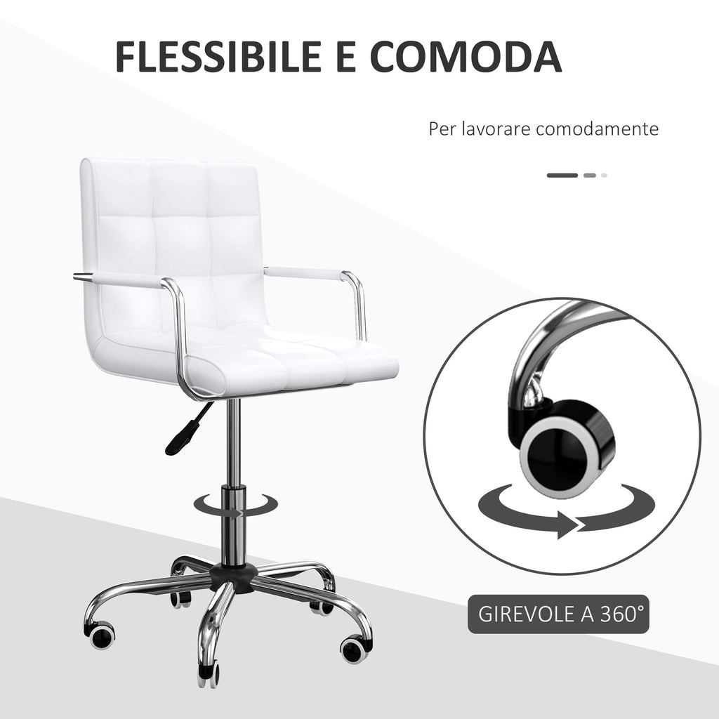 Easycomfort Sedia da Ufficio in pelle PU Bianca with 5 Ruote Girevoli, Imbottitura e Altezza Regolabile, 52.5x54x84-99cm