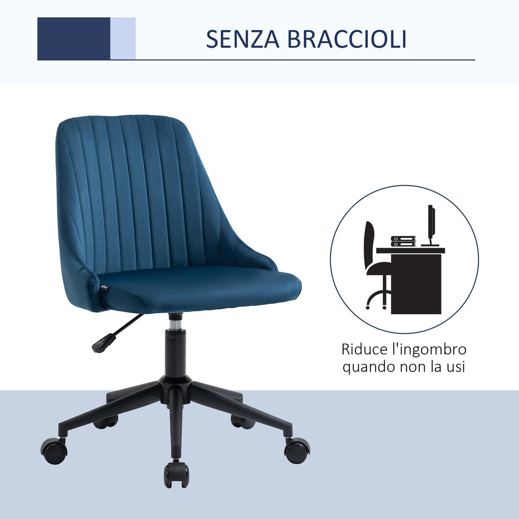 Easycomfort Sedia da Ufficio in Velluto Blu with Altezza Regolabile, Sedia Ergonomica Girevole a 360° e Ruote, 50x58x77-87cm