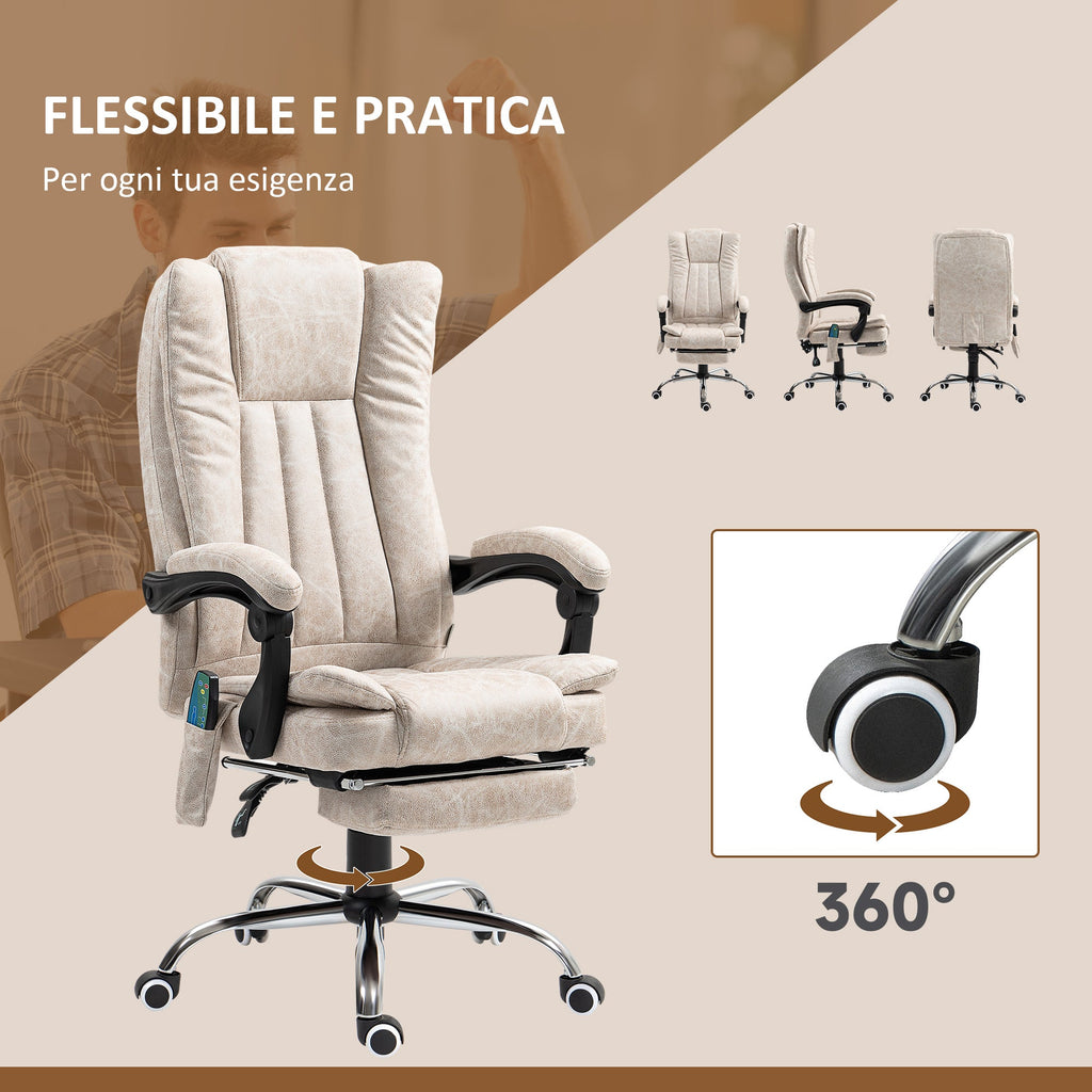 EasyComfort massage- en verwarmde bureaustoel met voetensteun, microvezel, 62x70x113-120 cm