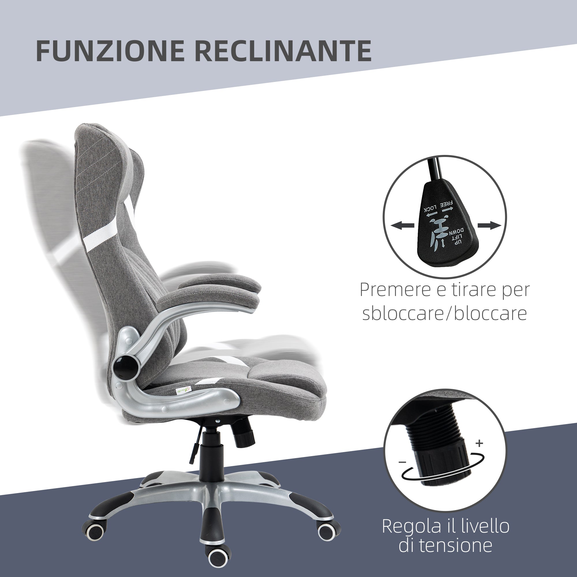 Easycomfort Sedia da Ufficio Reclinabile in Tessuto Traspirante e Acciaio with Altezza Regolabile, 68x76x109-117 cm