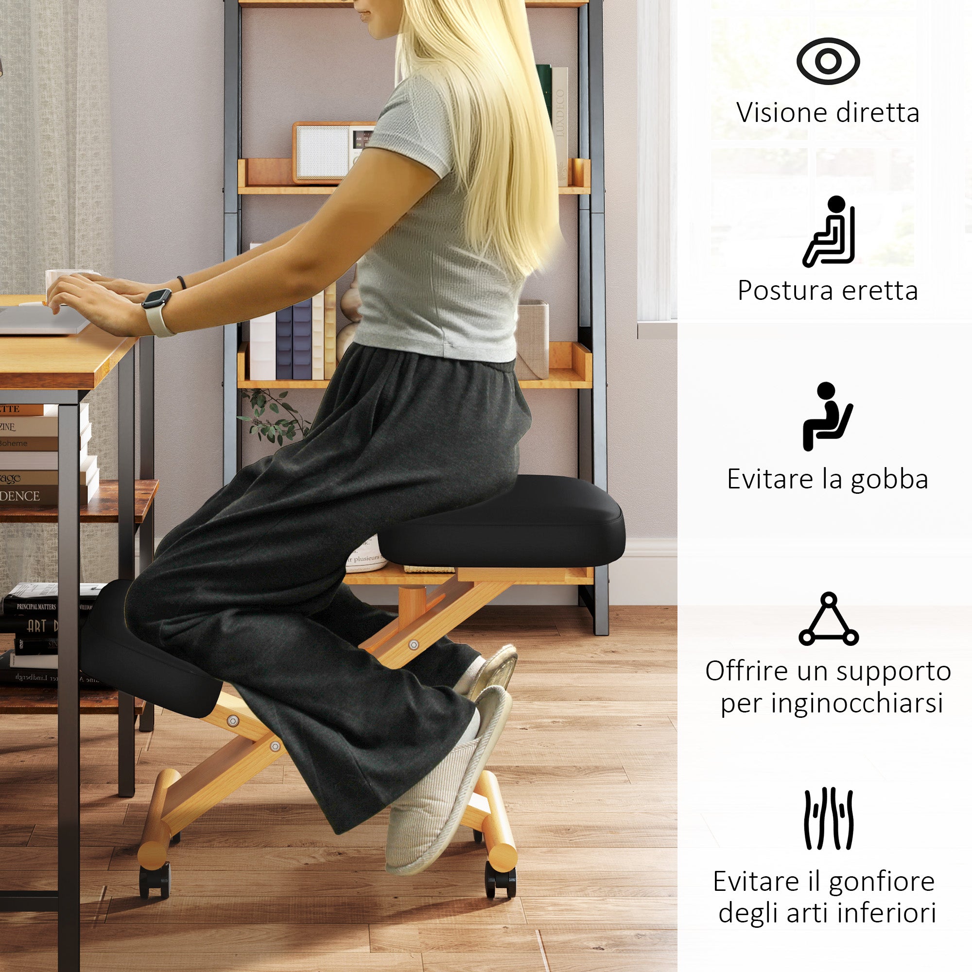 EasyComfort ergonomische kniestoel met kniesteun 42–52 cm, zwart