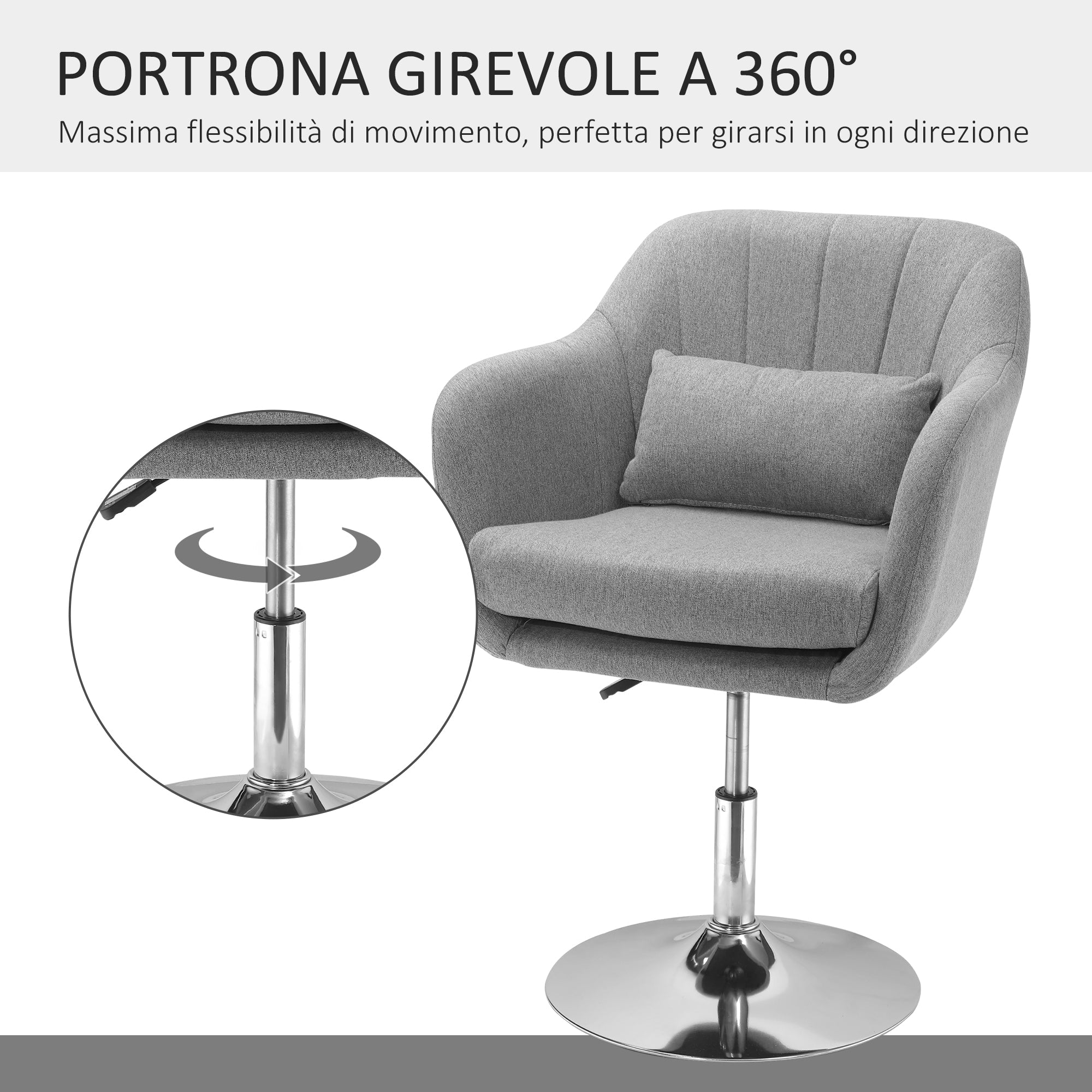 EasyComfort Sedia Girevole draaistoel verstelbaar 60x60x79-91 cm, grijs