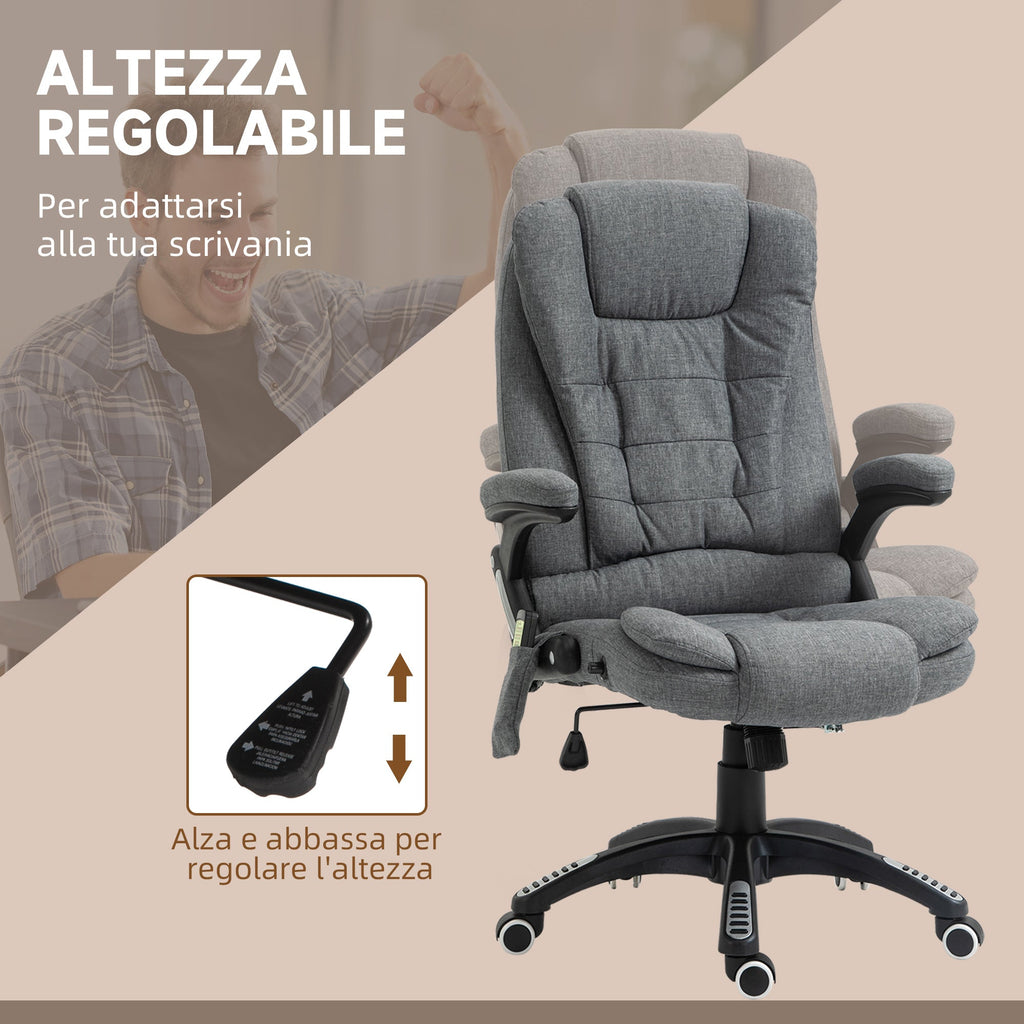 Easycomfort Sedia Massaggiante da Ufficio e Casa, Poltrona da Ufficio Con 6 Punti di Massaggio e Funzione di Riscaldamento e Regolabile in Altezza, Grigia