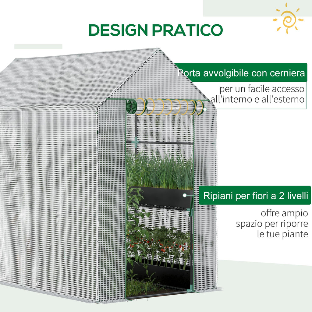 Easycomfort Serra a Casetta with Rivestimento in PE, Porta a Cerniera e 4 Ripiani, 186x120x190cm, white