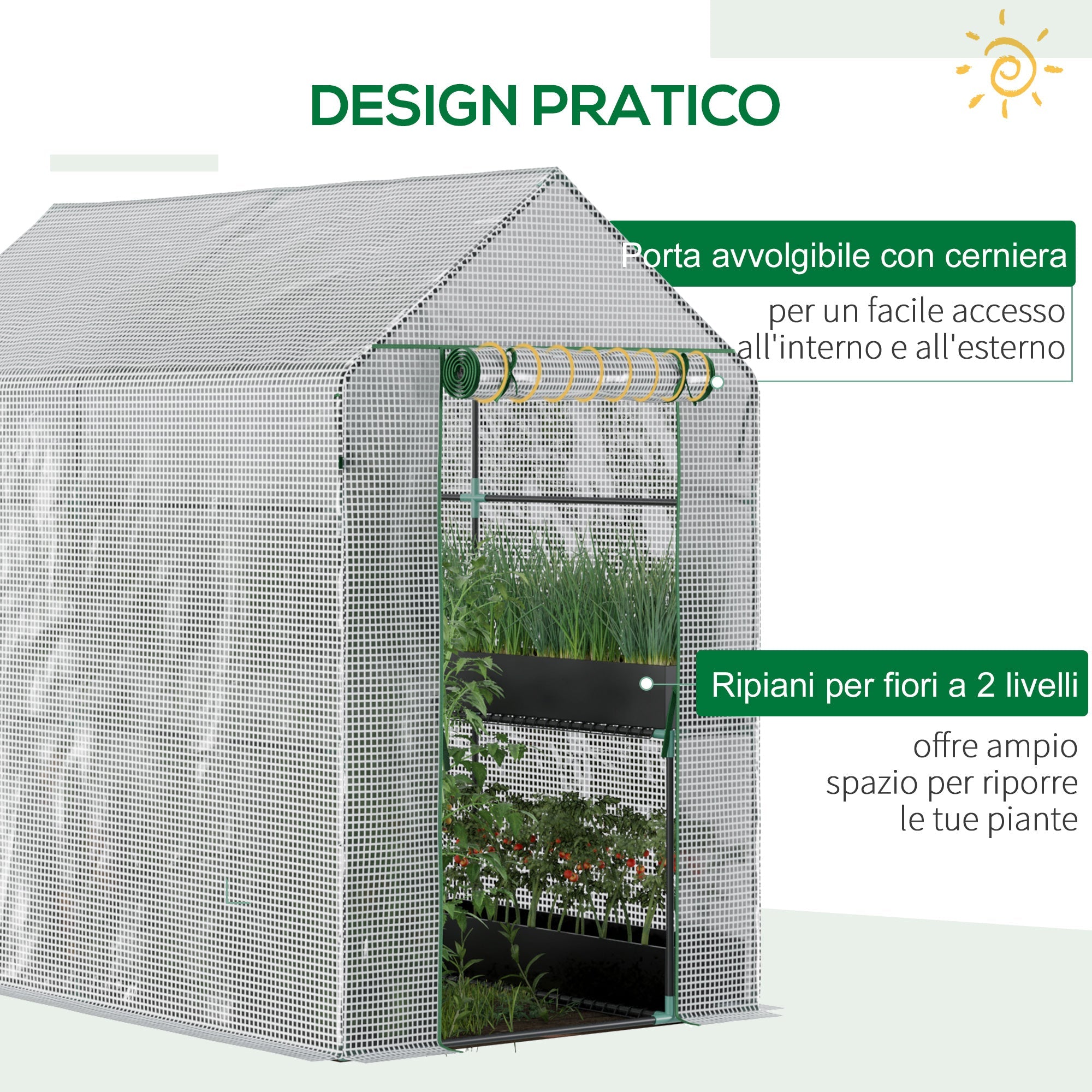Easycomfort Serra a Casetta with Rivestimento in PE, Porta a Cerniera e 4 Ripiani, 186x120x190cm, white