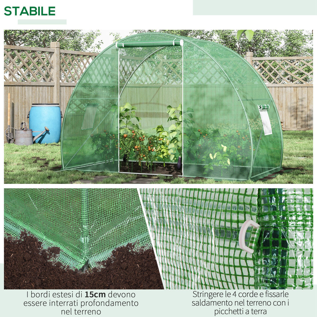 Easycomfort Serra a Tunnel with Porta Avvolgibile e Finestre, Copertura PE e Struttura in Acciaio, 1.5x3x2m, Verde