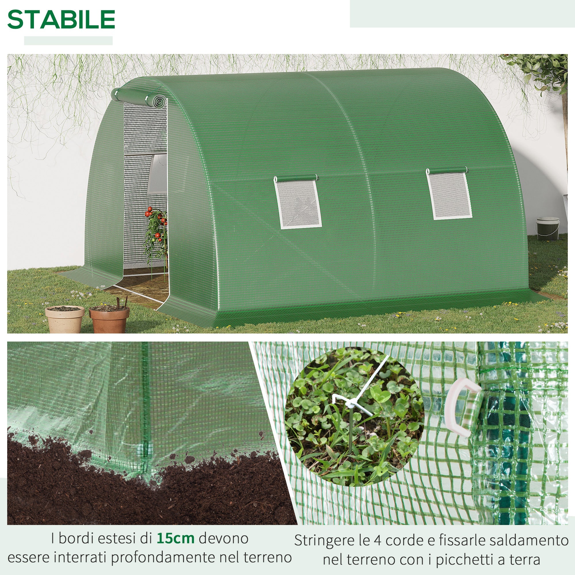 EasyComfort Tunnelkas 3x3x2 m met PE-doek en 4 ramen