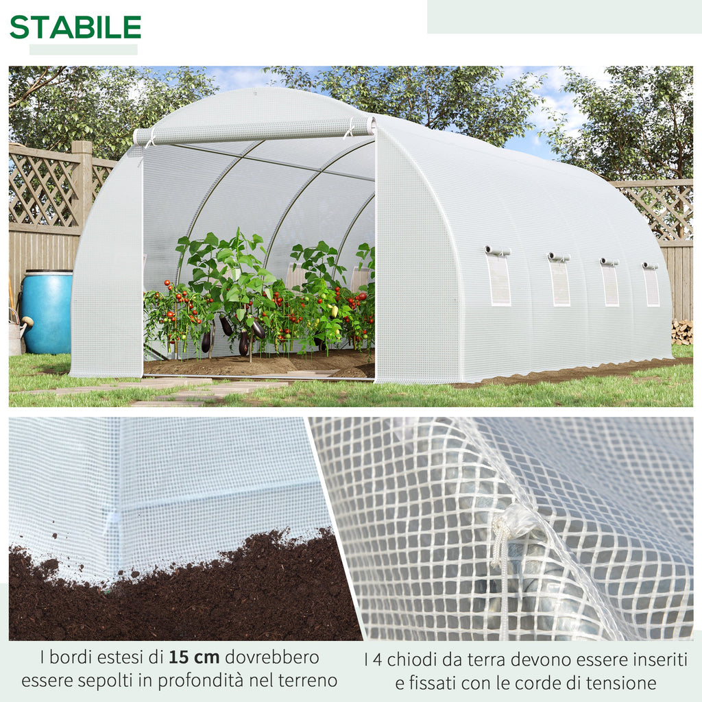 EasyComfort Serra da Giardino a Tunnel Per Piante, Struttura in Metallo e Copertura in PE, 6x3x2m, white