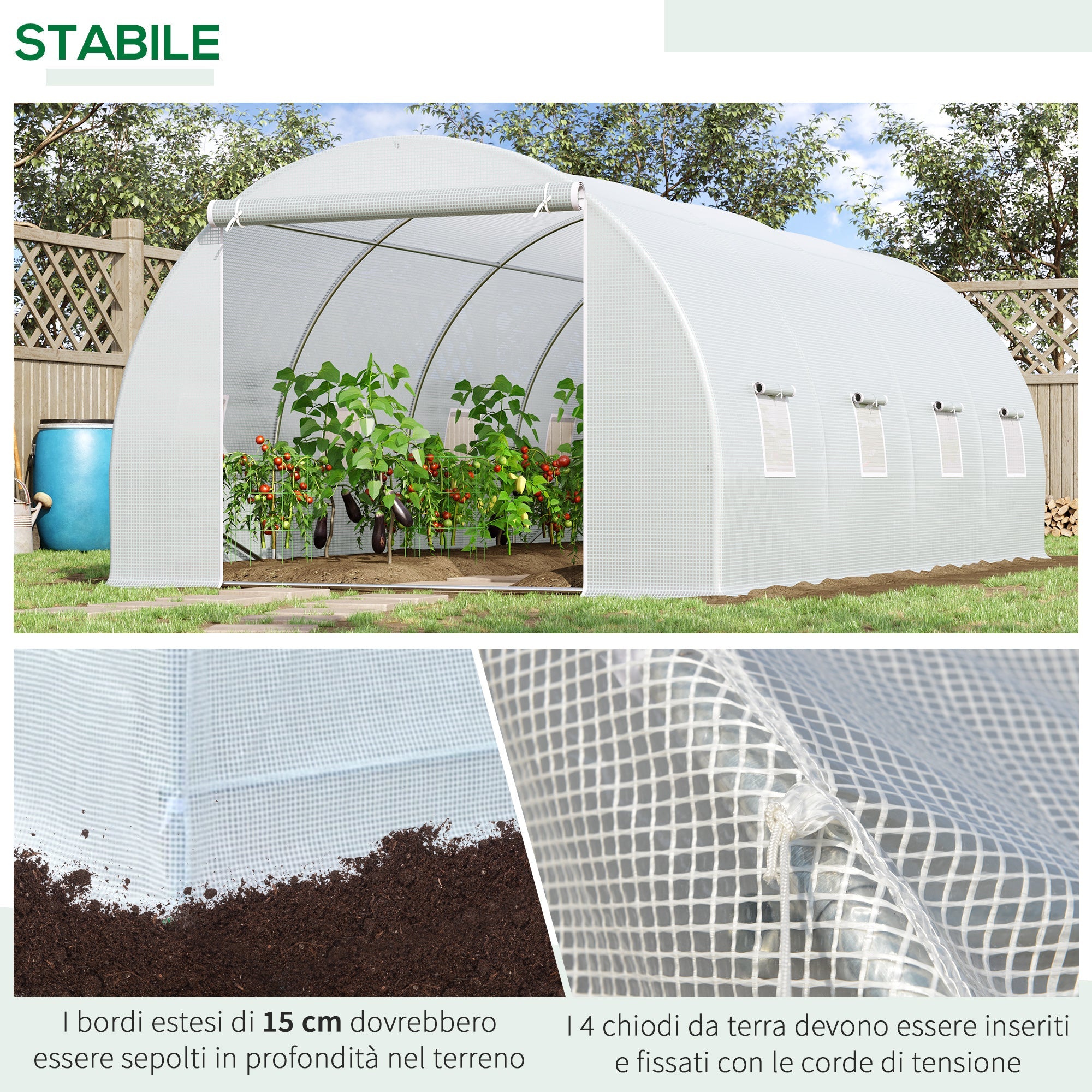 EasyComfort Serra da Giardino a Tunnel Per Piante, Struttura in Metallo e Copertura in PE, 6x3x2m, white