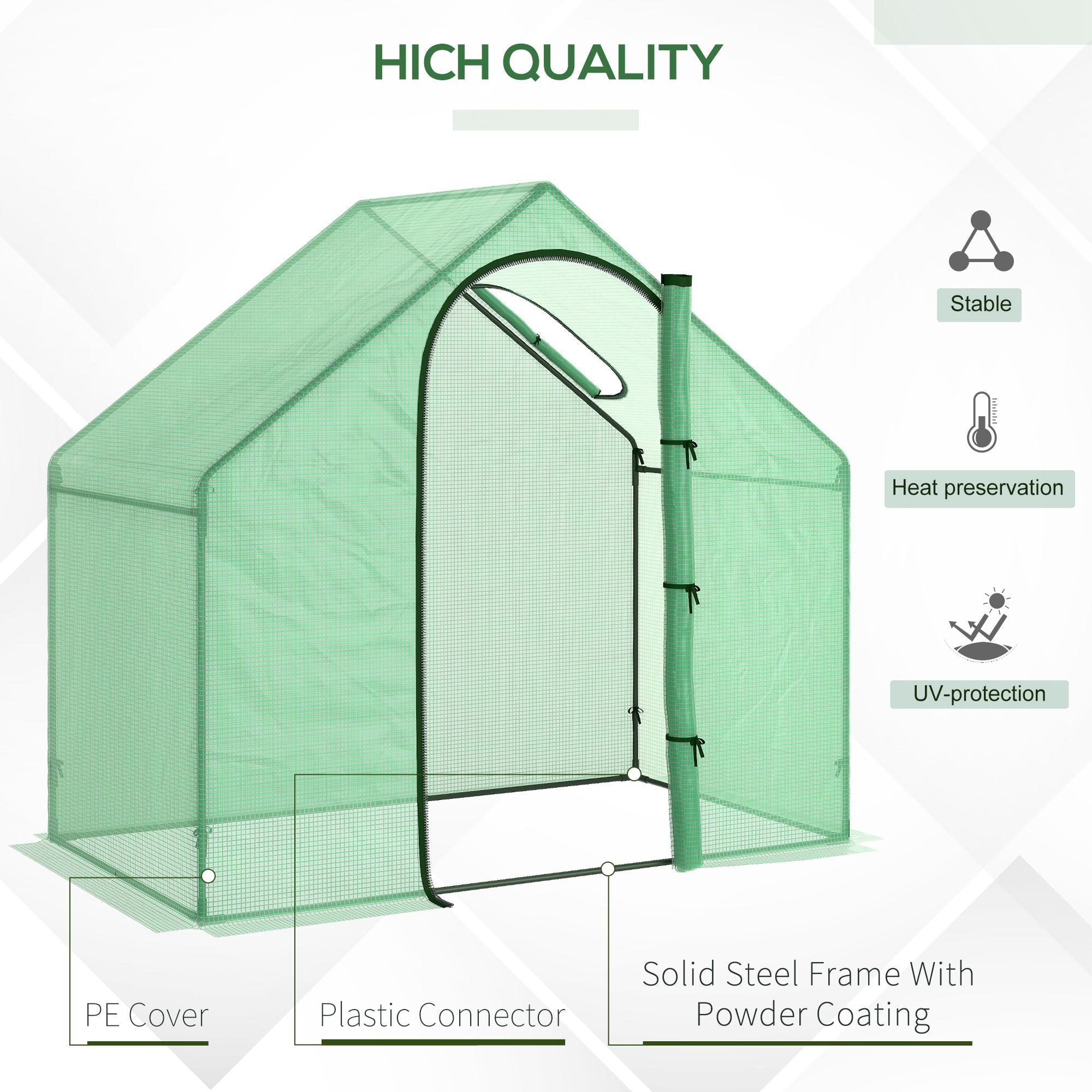 Easycomfort Serra da Giardino with Porta a Cerniera e Presa d'Aria, 4 Funi e Paletti Inclusi, 180x100x168 cm, Verde