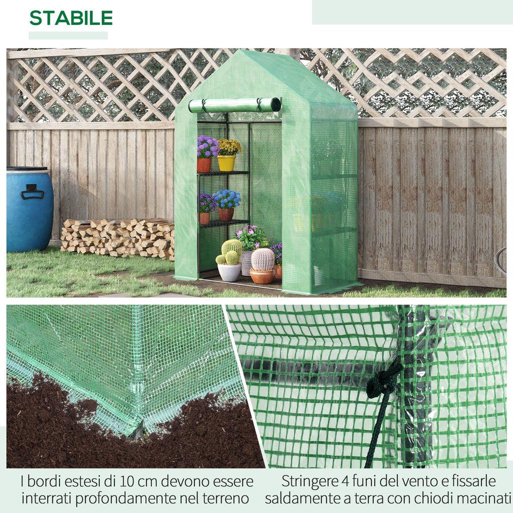 EasyComfort Tuinkas staal/PE 4 schappen 141x72x191 cm groen