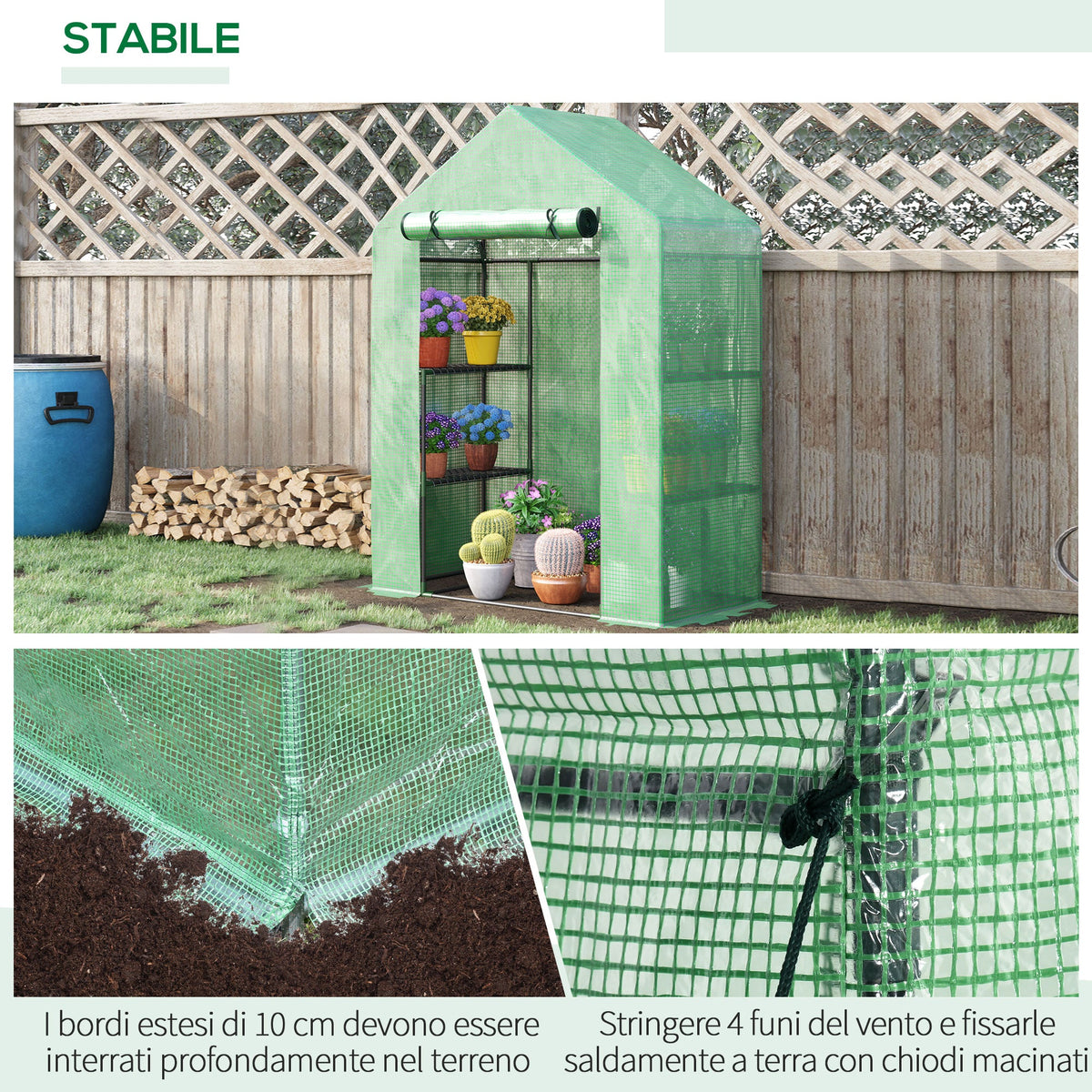 EasyComfort Tuinkas staal/PE 4 schappen 141x72x191 cm groen