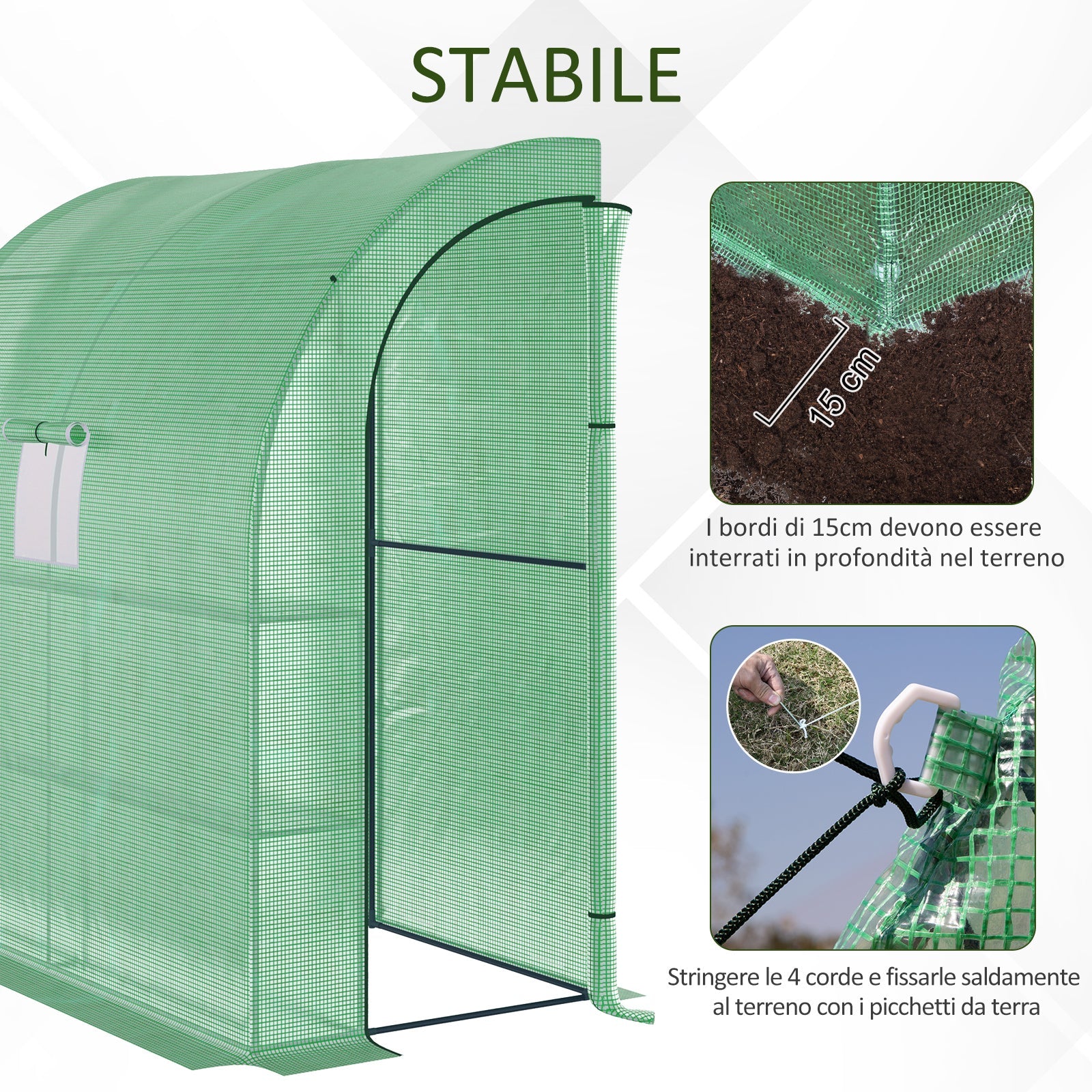 EASYCOMFORT Wall Greenhouse with 2 Shelves for Plants and Flowers in Steel and PE, 200x100x215 cm, Green