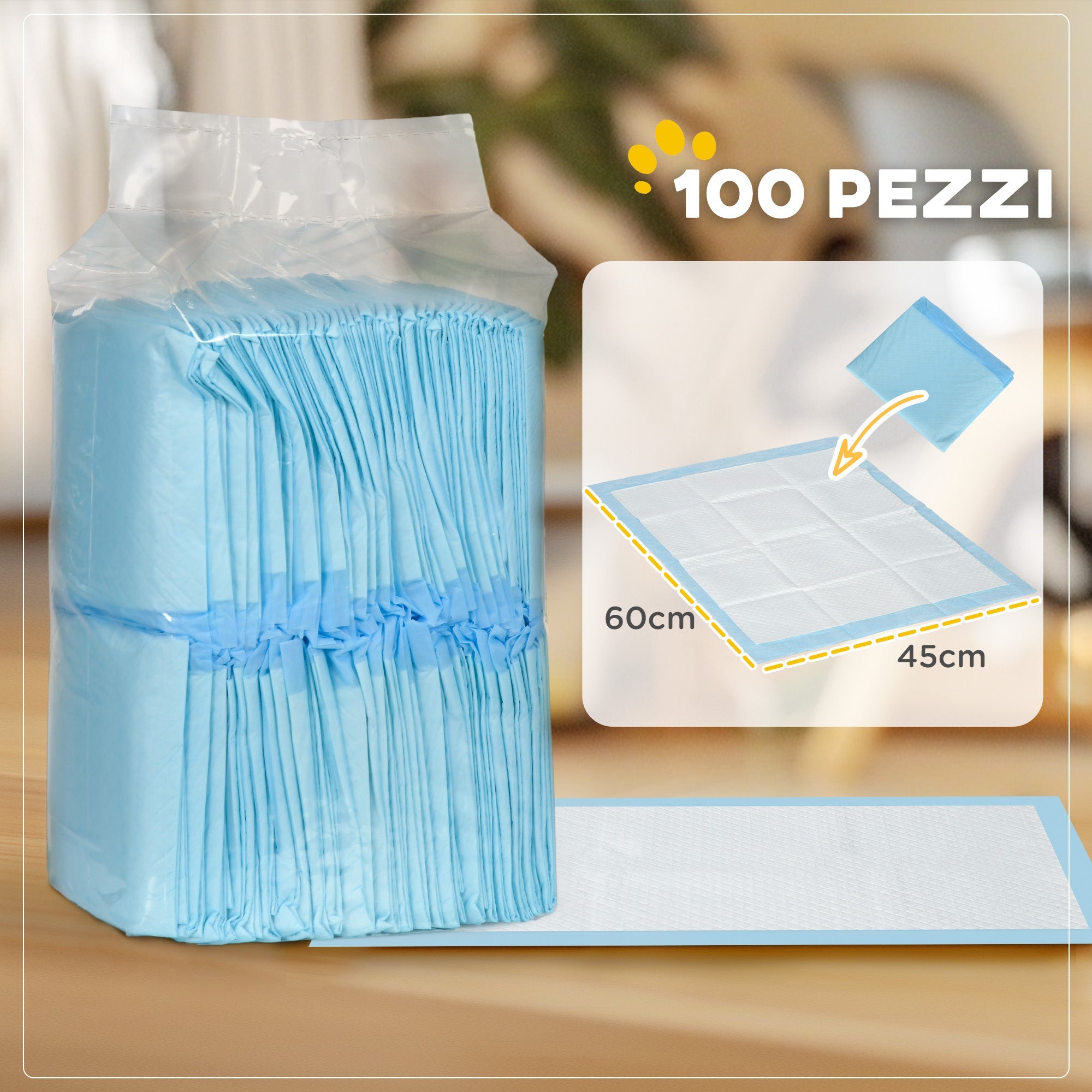 EasyComfort Set 100 Tappetini Igienici per Cani a 6 Strati in Tessuto non Tessuto, Carta e PE, 45x60 cm, Blu e white