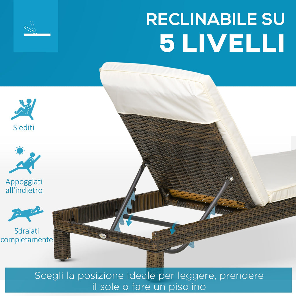 EasyComfort Set 2 ligbedden rattan PE met kussen, 196x60x22 cm