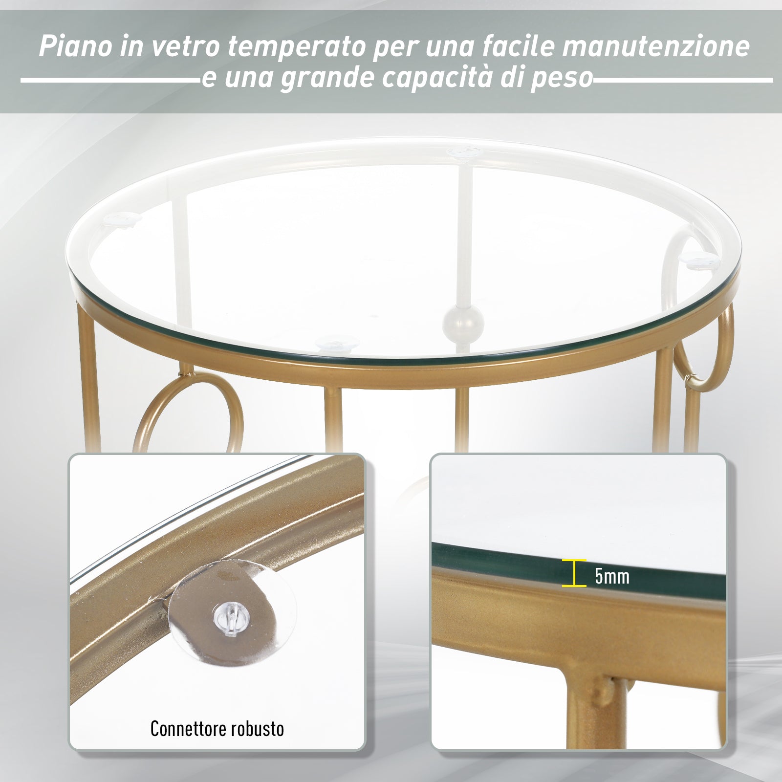 Easycomfort Set 2 Pezzi Tavolini da Caffè Design Elegante with Motivi a Cerchio, Metallo e Vetro Temperato Φ41x57cm & Φ36x51cm, Oro
