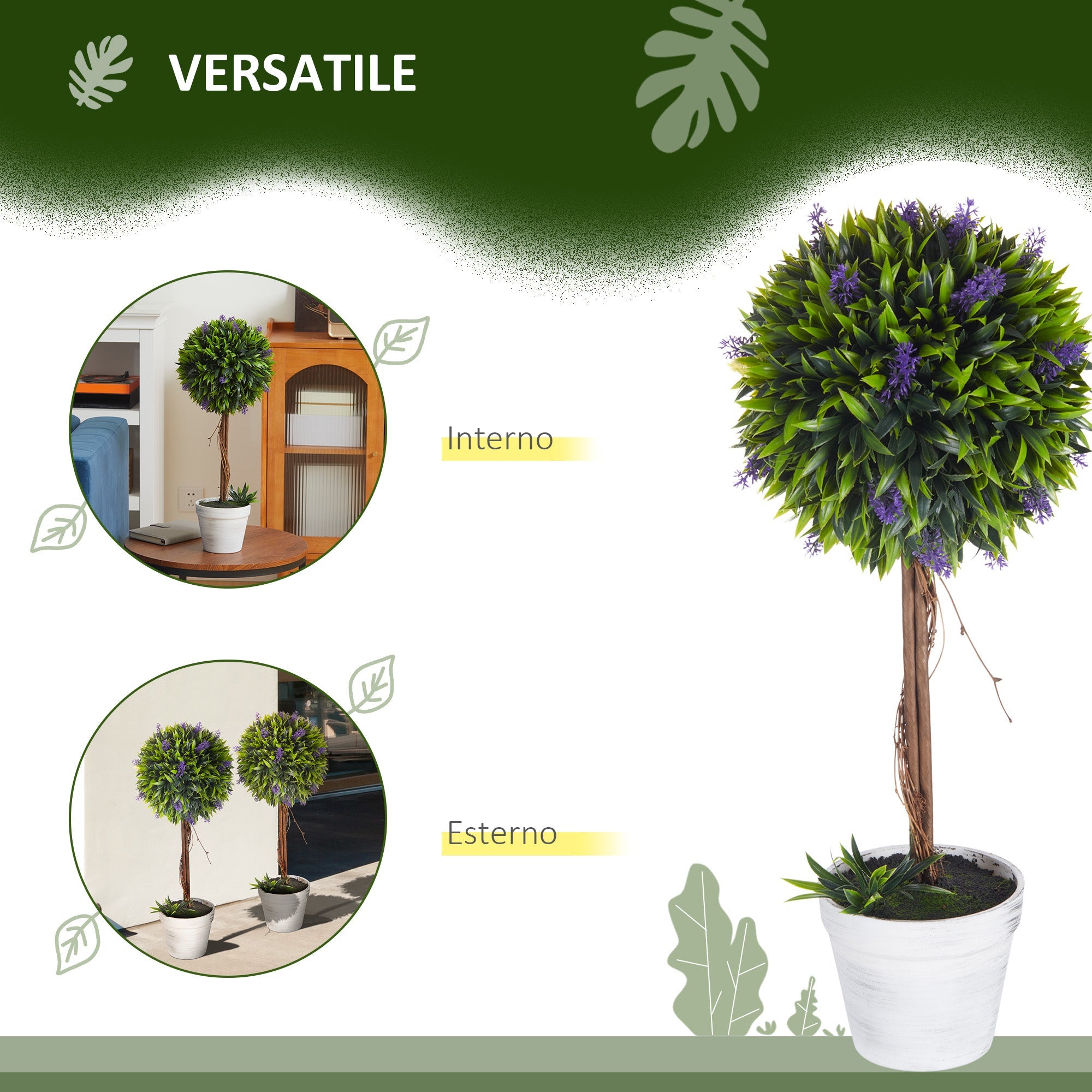 EasyComfort Set 2 kunstplanten bolvormig met lavendel Ø24x60 cm