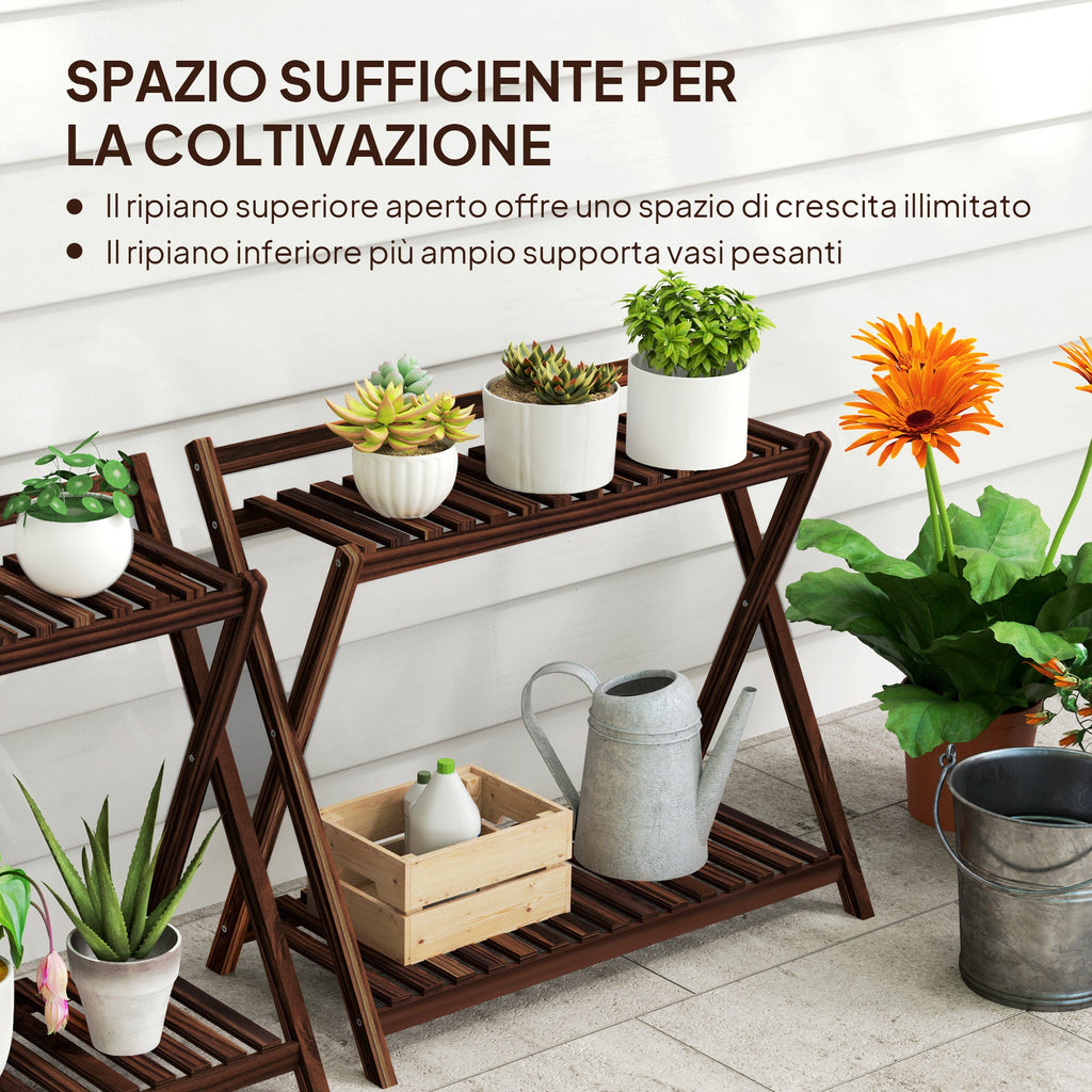 EasyComfort Set 2 plantenhouder 2 niveaus 73x36x64 cm, verbrand bruin