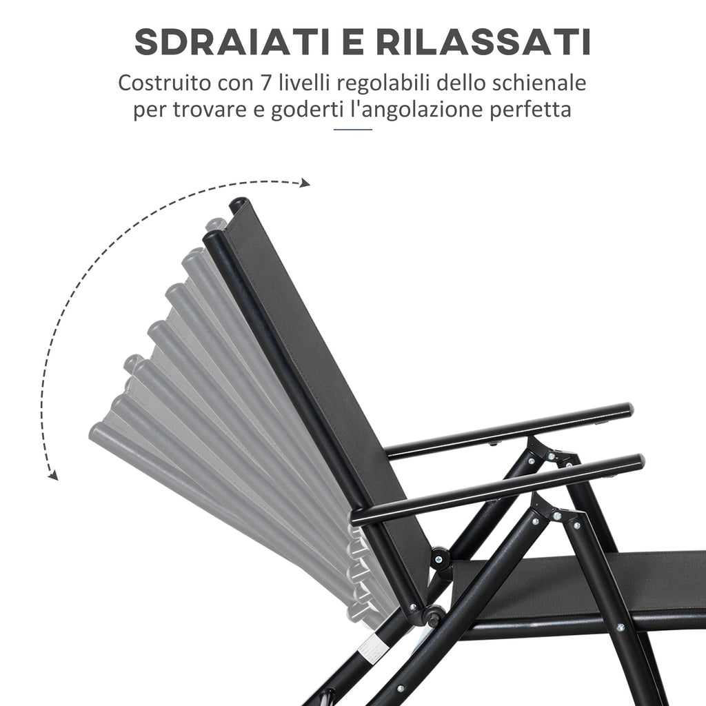 EASYCOMFORT Set van 2 inklapbare ligstoelen, 7-standen, zwart