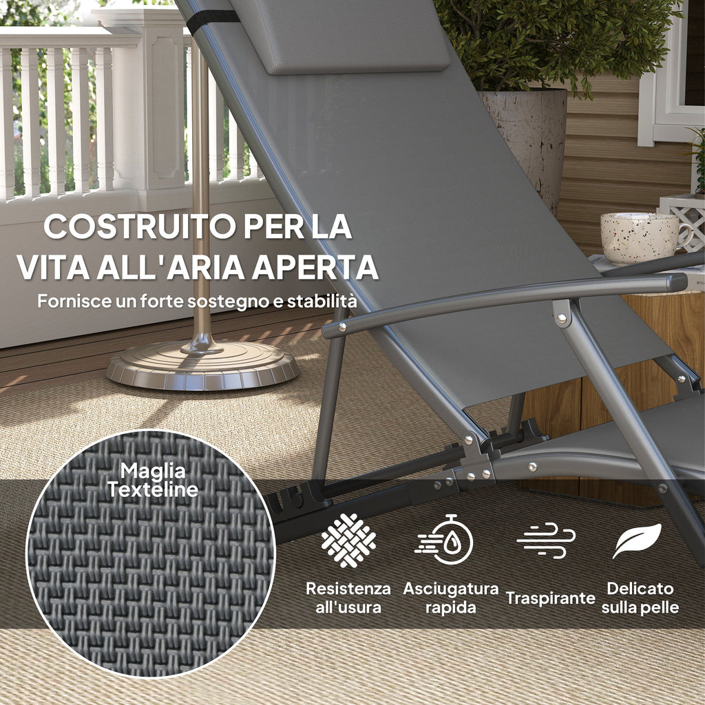 EasyComfort Set 2 inklapbare tuinligstoelen, 4-standen rugleuning, grijs