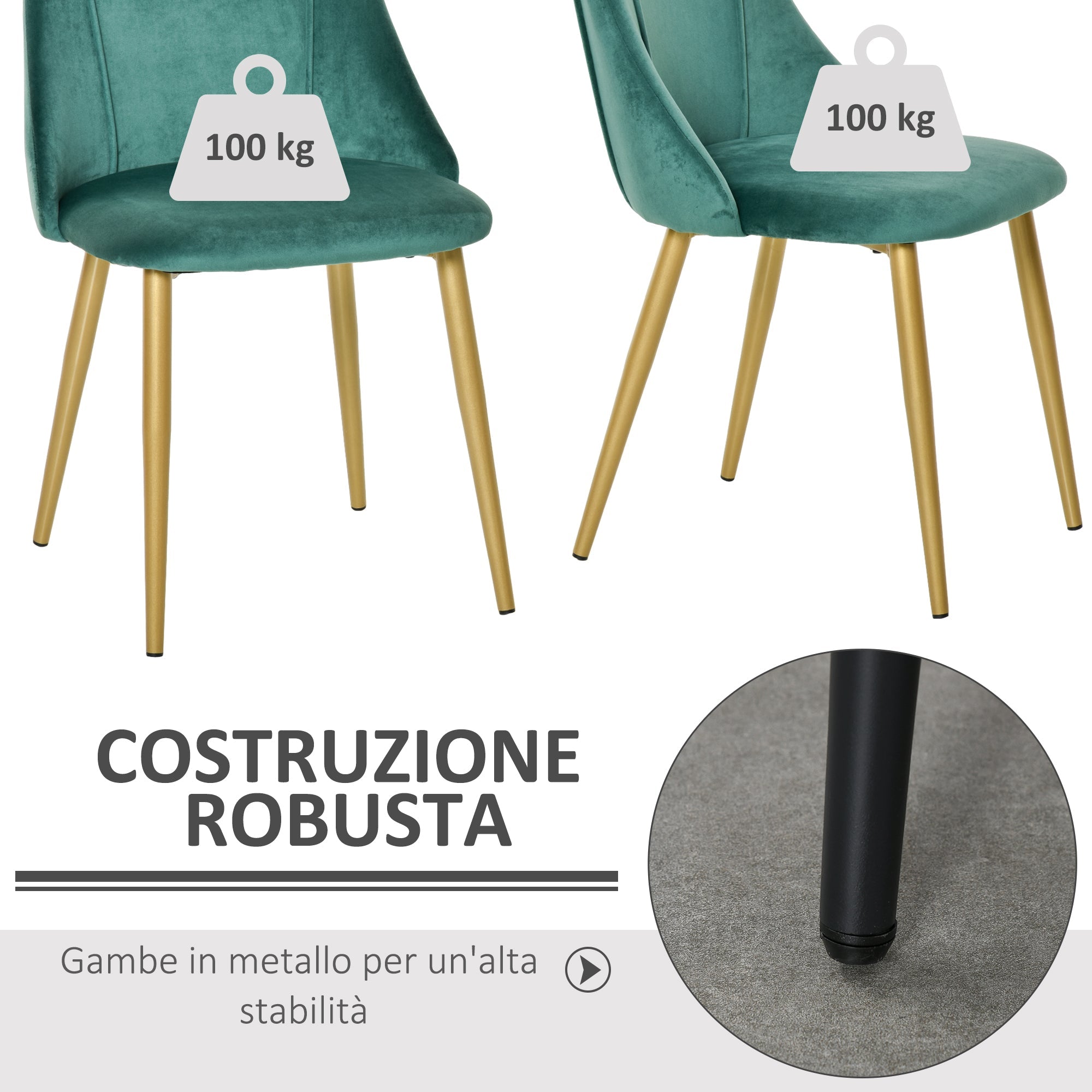 EasyComfort Set 2 Sedie da Pranzo Moderne e Imbottite da Salotto, per Soggiorno e Cucina, schienali ergonomici e gambe in legno, Verde