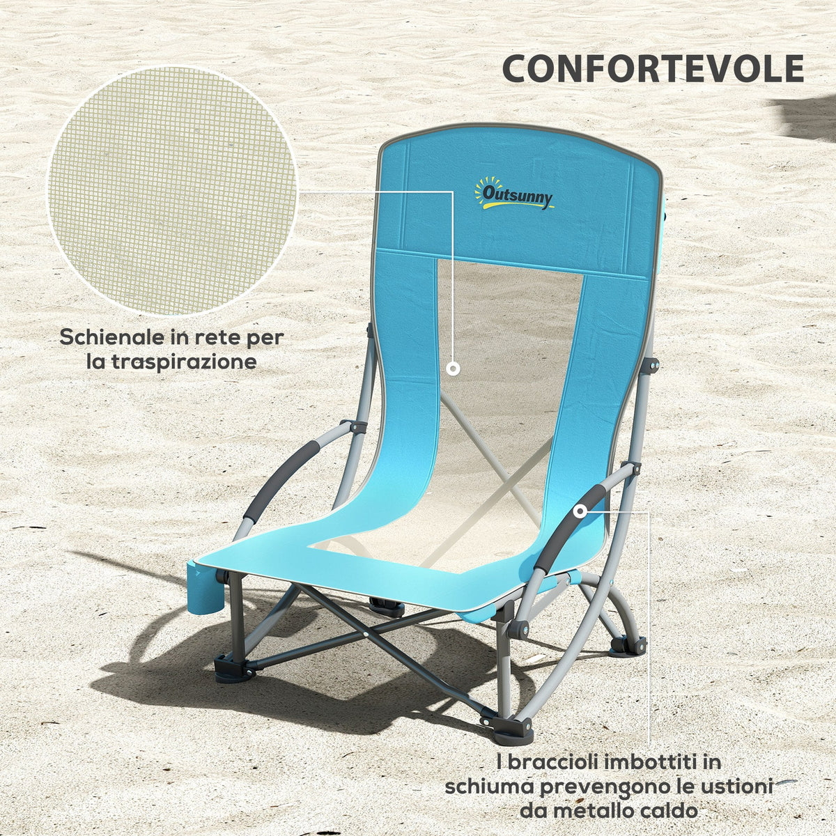 EasyComfort Set 2 opvouwbare strandstoelen met armleuningen, blauw