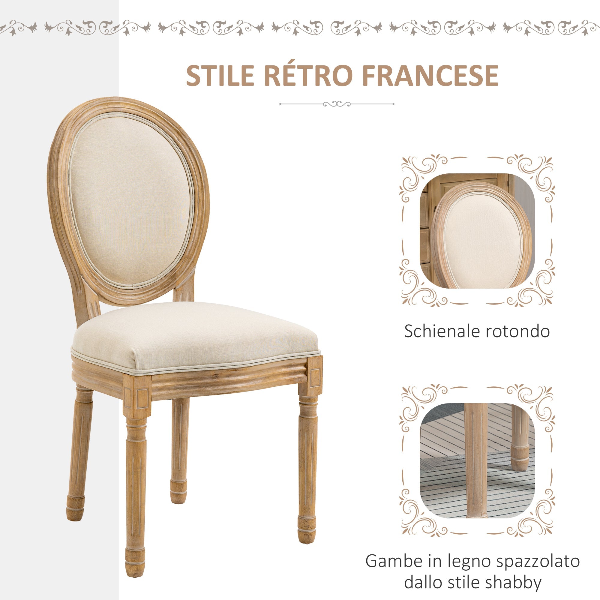 EasyComfort Set 2 gestoffeerde eetkamerstoelen crème linnenlook 49x56x96 cm