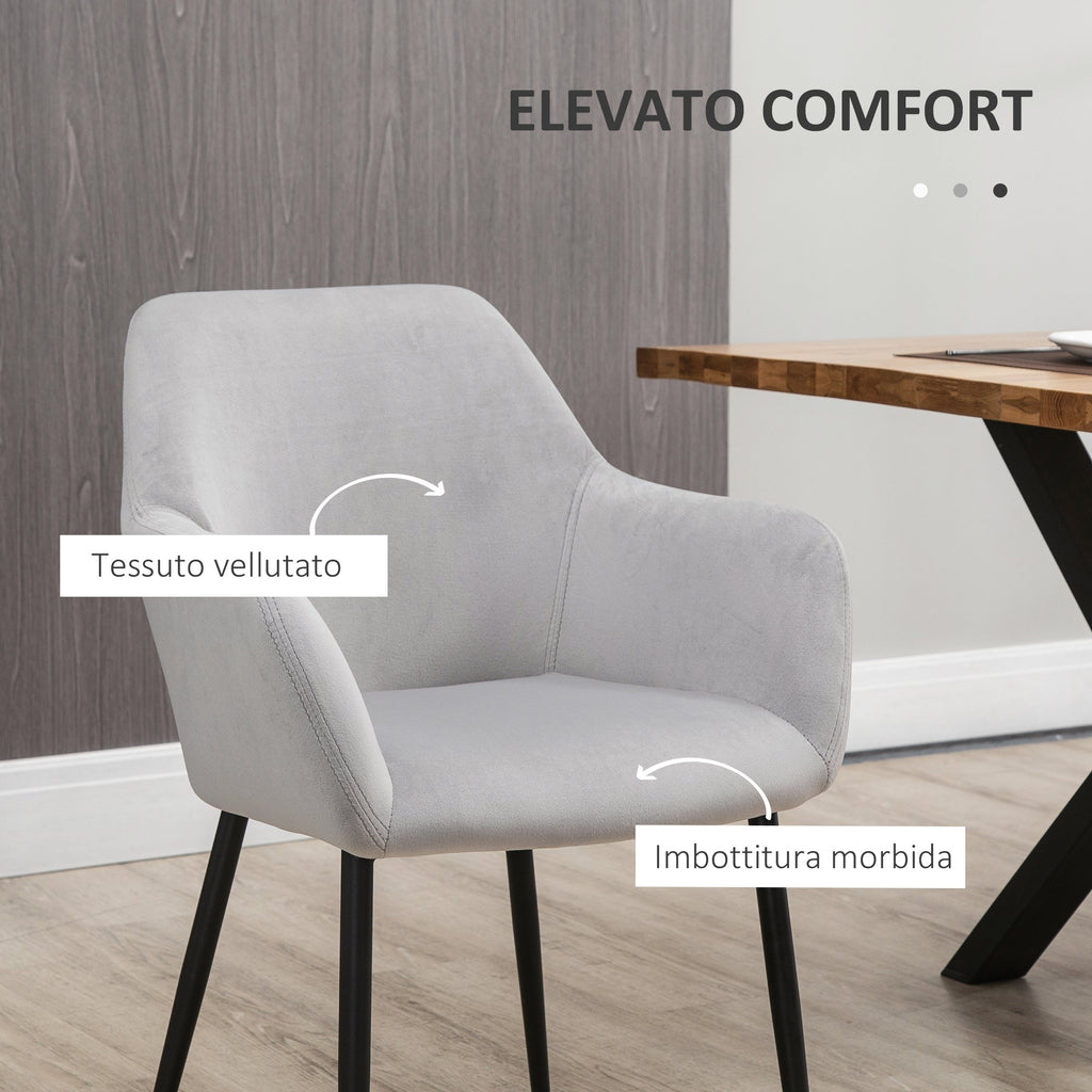 Easycomfort Set 2 Sedie per Soggiorno Nordiche with Schienale e Braccioli Ricurvi e Seduta Imbottita, 54x57x80 cm, Grigio