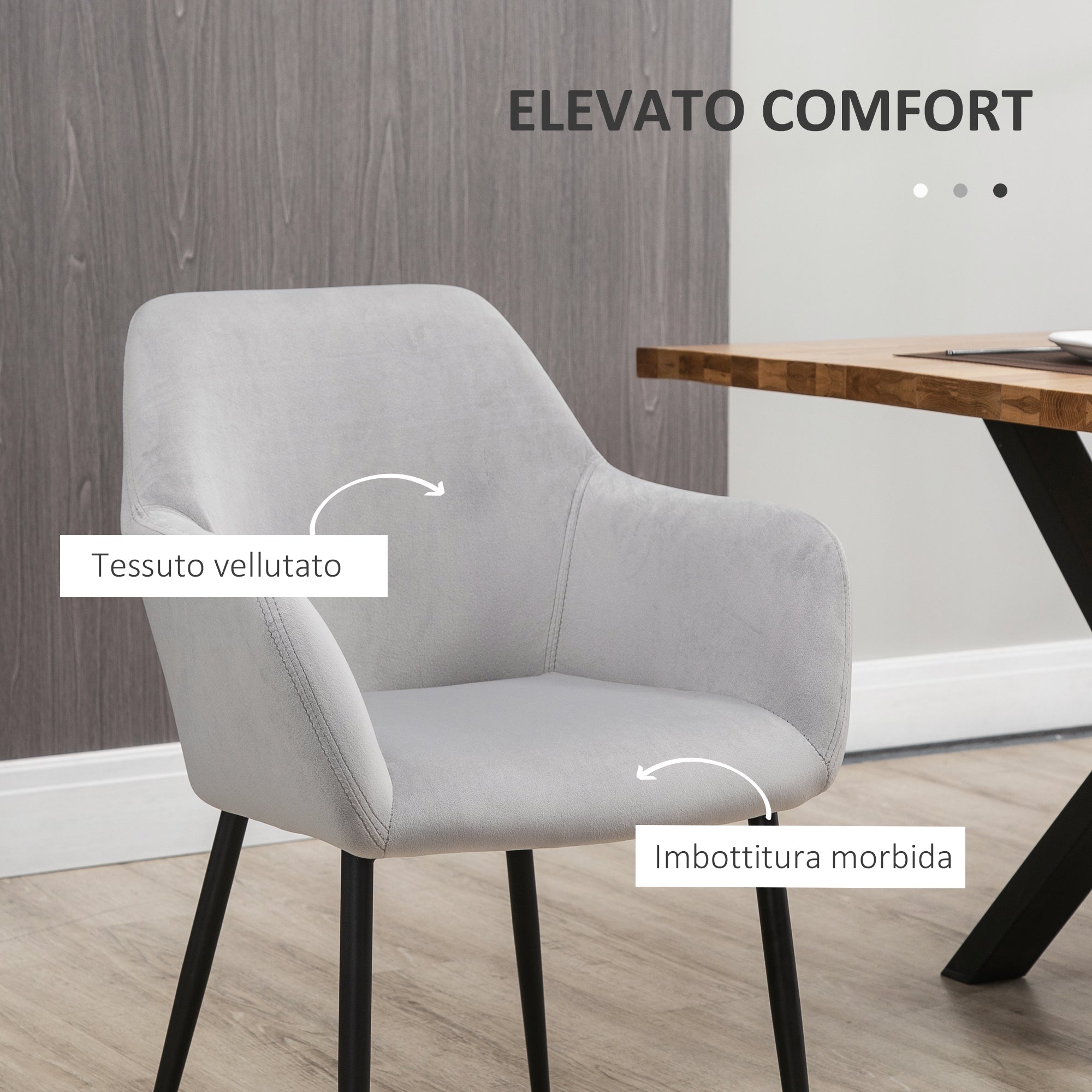 Easycomfort Set 2 Sedie per Soggiorno Nordiche with Schienale e Braccioli Ricurvi e Seduta Imbottita, 54x57x80 cm, Grigio