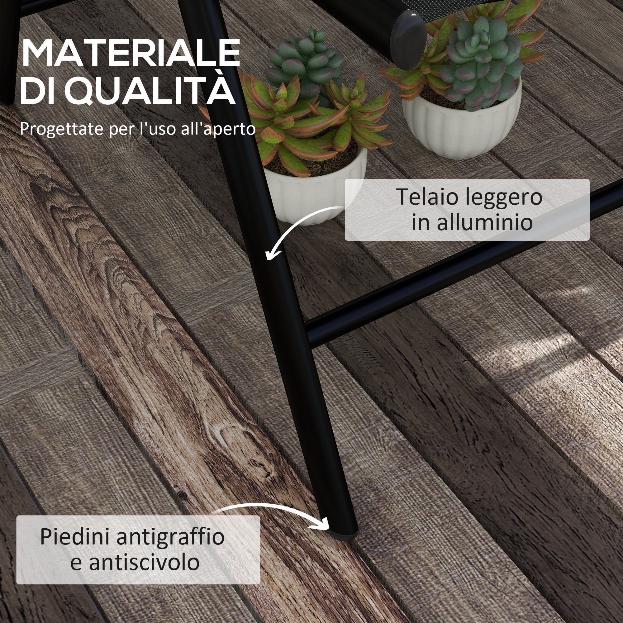EasyComfort Set 2 Sedie Pieghevoli with Schienale Reclinabile e Poggiatesta, in Alluminio e Poliestere, 54x67x108 cm, black