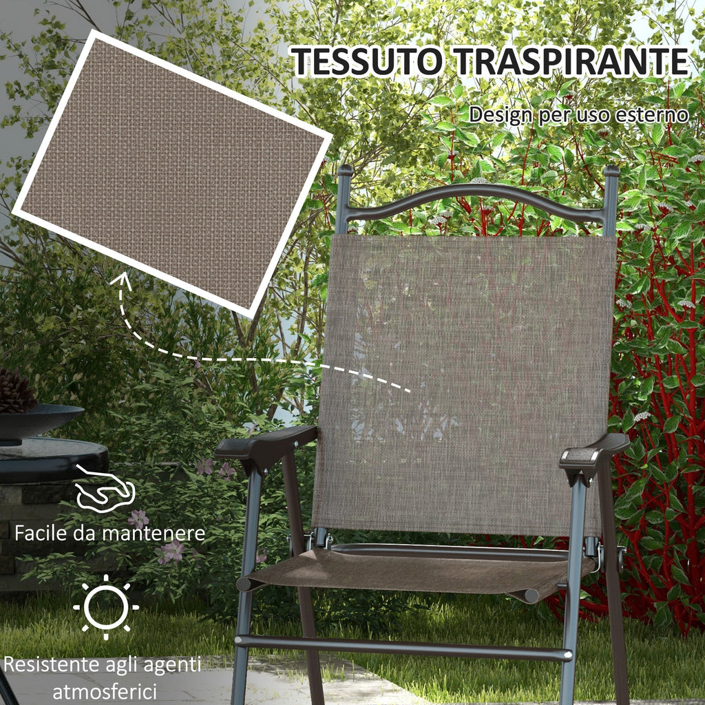 EasyComfort Set 2 Sedie Pieghevoli da Giardino with Braccioli e Seduta in Tessuto Traspirante, Marrone