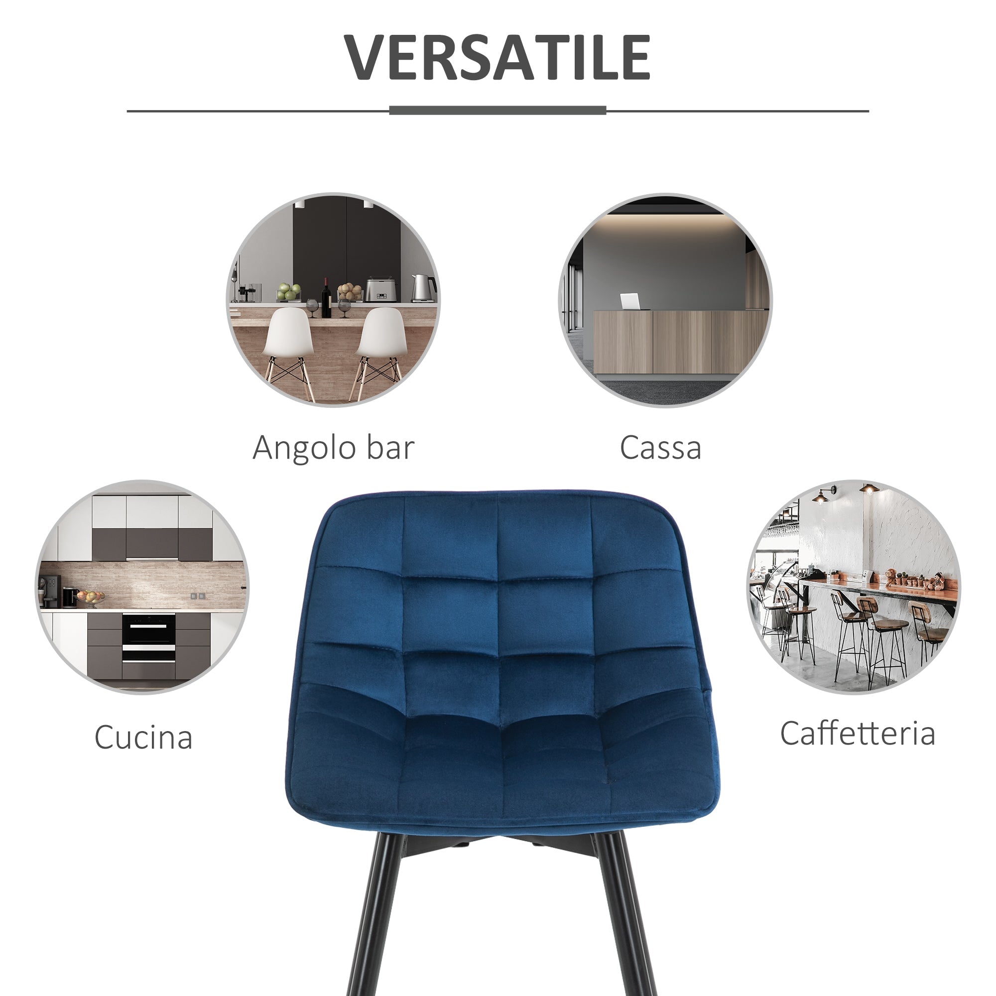 EasyComfort Set 2 Sgabelli Alti da Bar Nordico con Schienale curvato ergonomico e poggiapiedi, Sedie Imbottite per Salotto e cucina, Blu