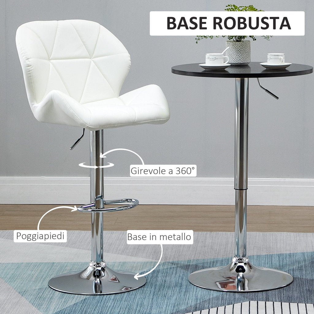 EasyComfort Set 2 Sgabelli Alti da Bar Moderno Girevoli with Altezza Regolabile, Sedia with Rivestimento Similpelle e Base Rotonda, white