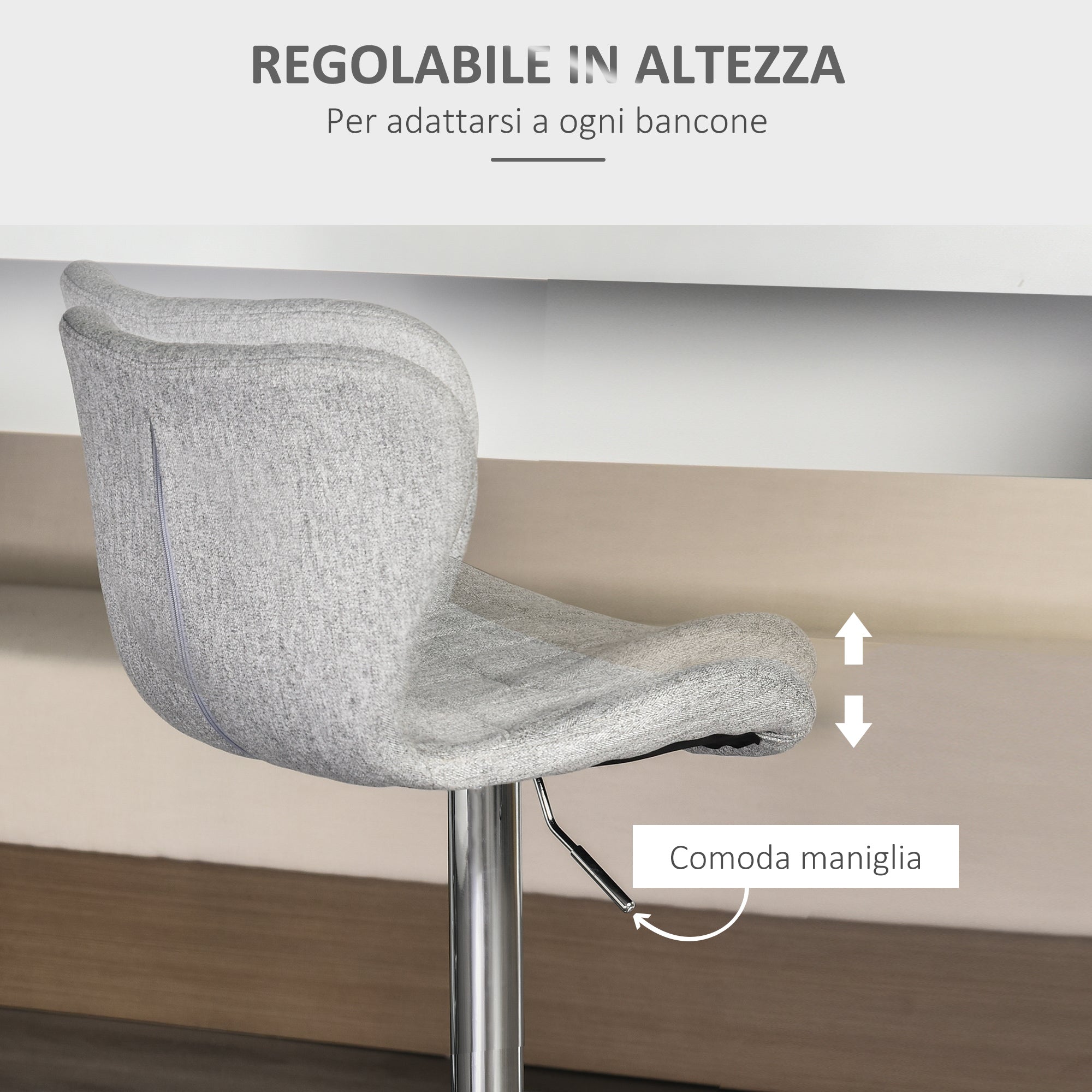 EasyComfort Set van 2 Barstoelen - Verstelbaar, Draaibaar, Grijs