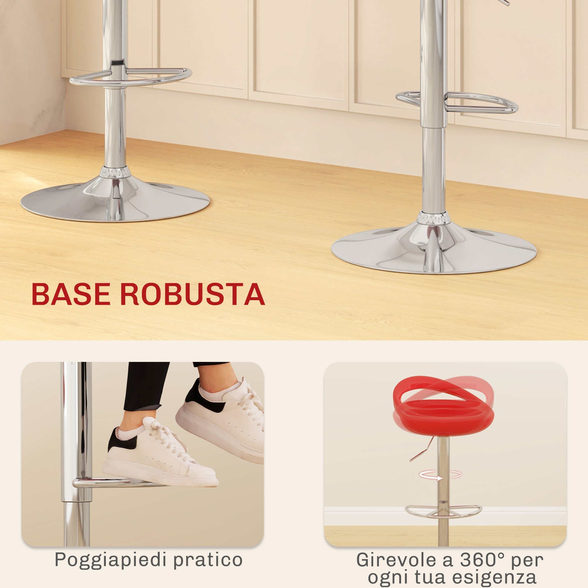 EasyComfort Set van 2 barkrukken, draaibaar en in hoogte verstelbaar, rood