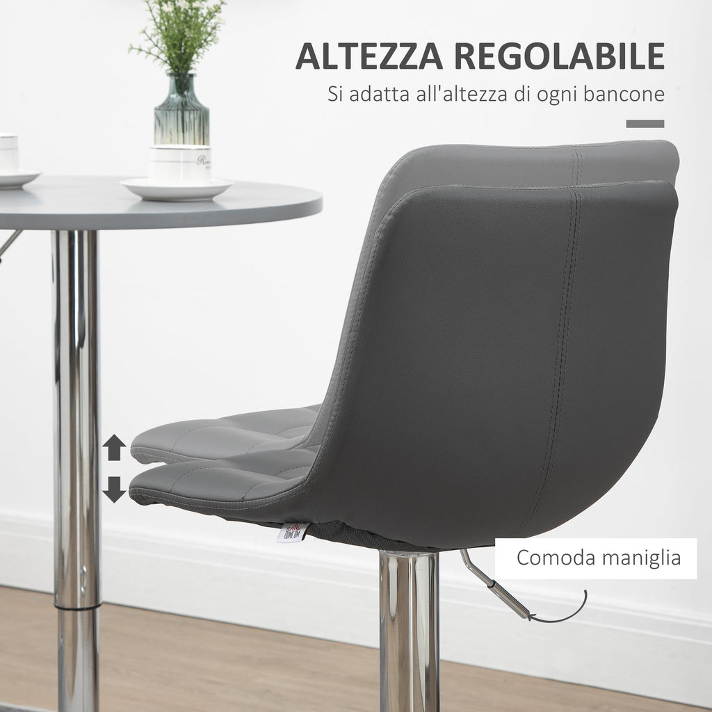 EasyComfort Set 2 Sgabelli Alti Moderno da Bar Girevoli with Schienale e Poggiapiedi, Sedia with Altezza regolabile, 42x45x89-110cm, Grigio
