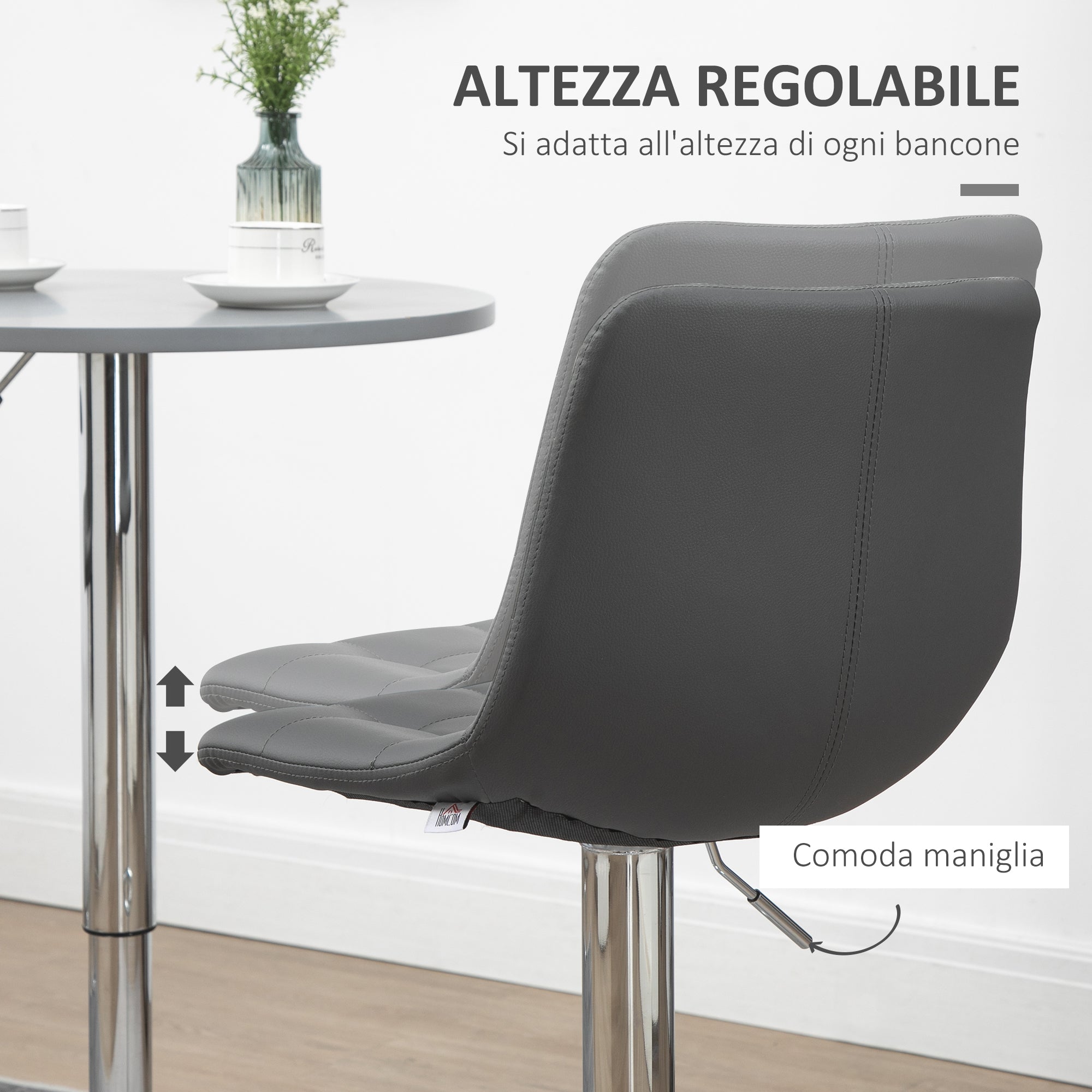EasyComfort Set 2 Sgabelli Alti Moderno da Bar Girevoli with Schienale e Poggiapiedi, Sedia with Altezza regolabile, 42x45x89-110cm, Grigio