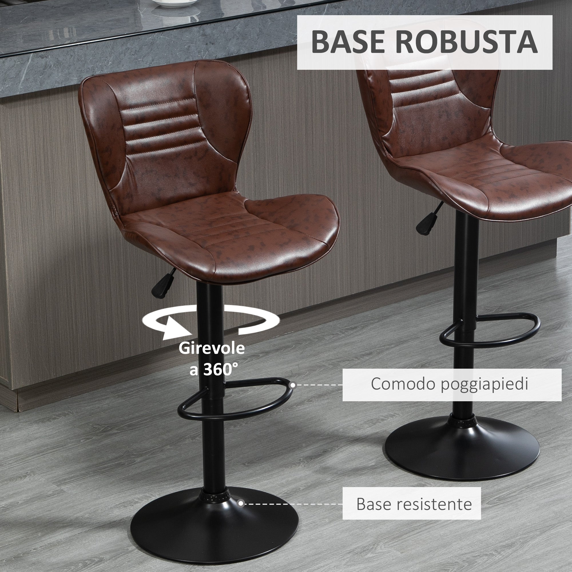 EasyComfort Set van 2 barkrukken kunstleer, hoogte verstelbaar