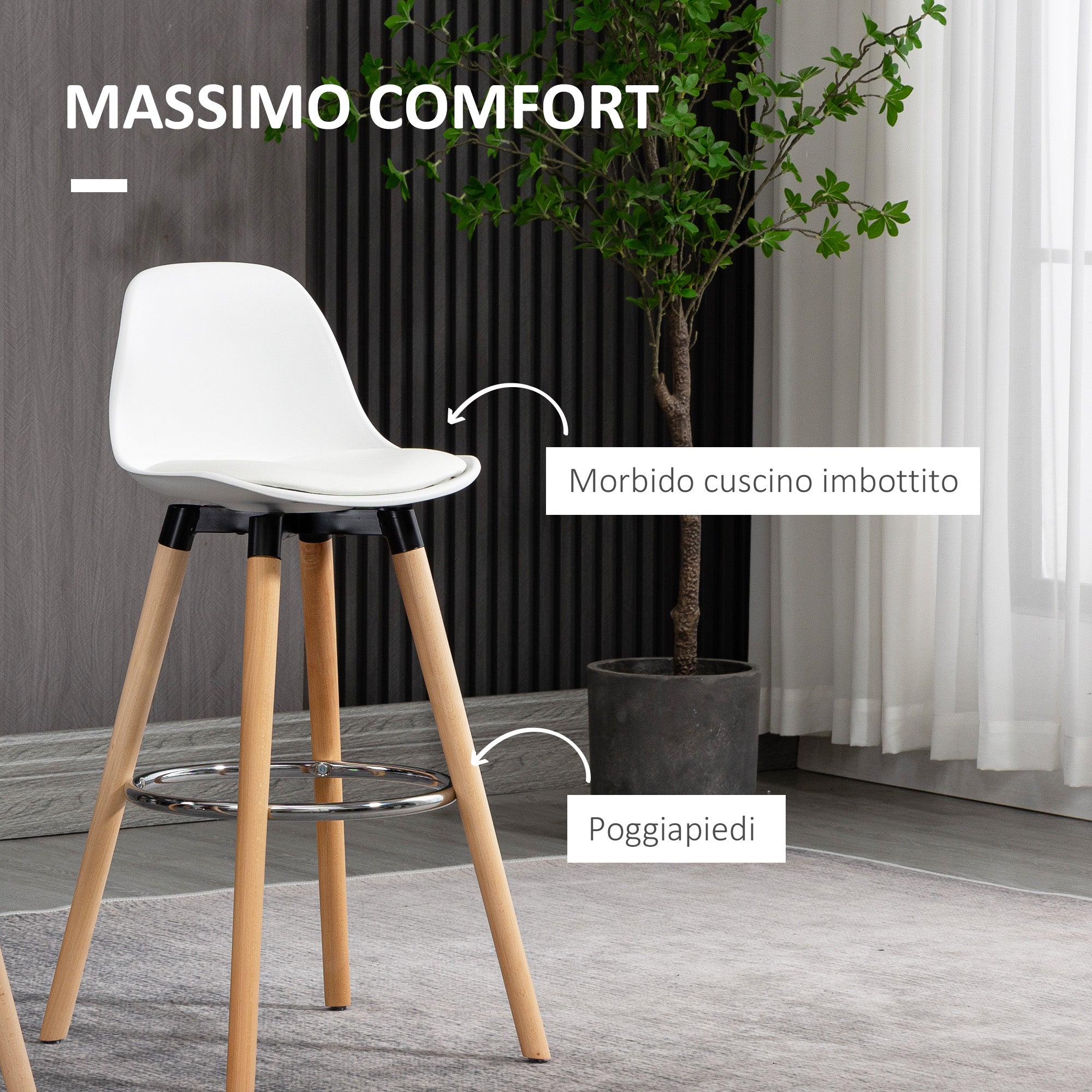 EasyComfort Set van 2 barkrukken Nordic stijl, wit