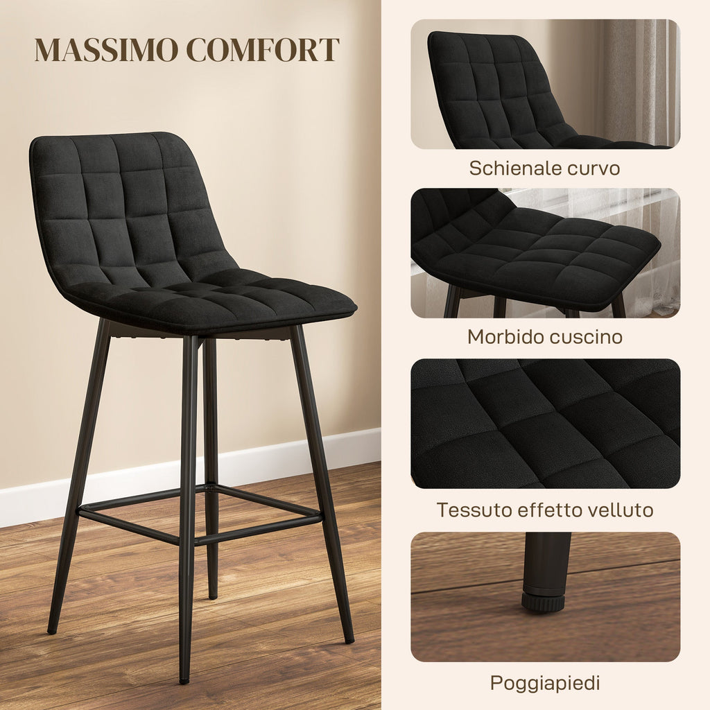 EasyComfort Set 2 barkrukken fluweellook 45x47x84 cm zwart