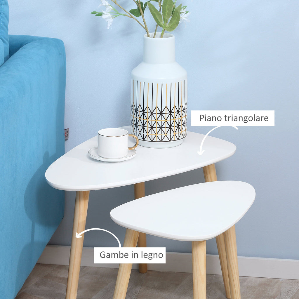 Easycomfort Set 2 Tavolini da Salotto Impilabili Stile Nordico with Gambe in Legno, white